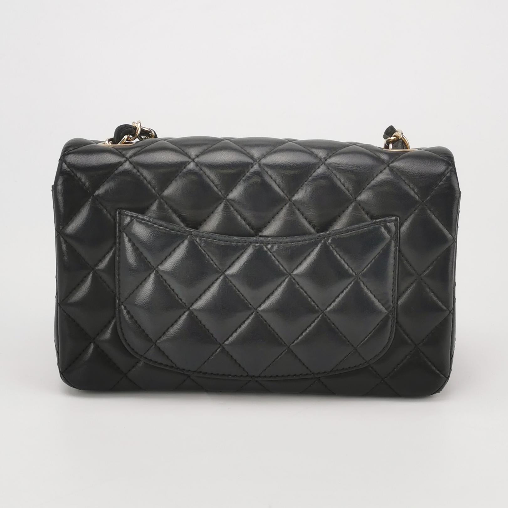 Chanel Classic Flap Rectangular Lambskin Hardware Black Gold Leather Mini Bag Gold Hardware
