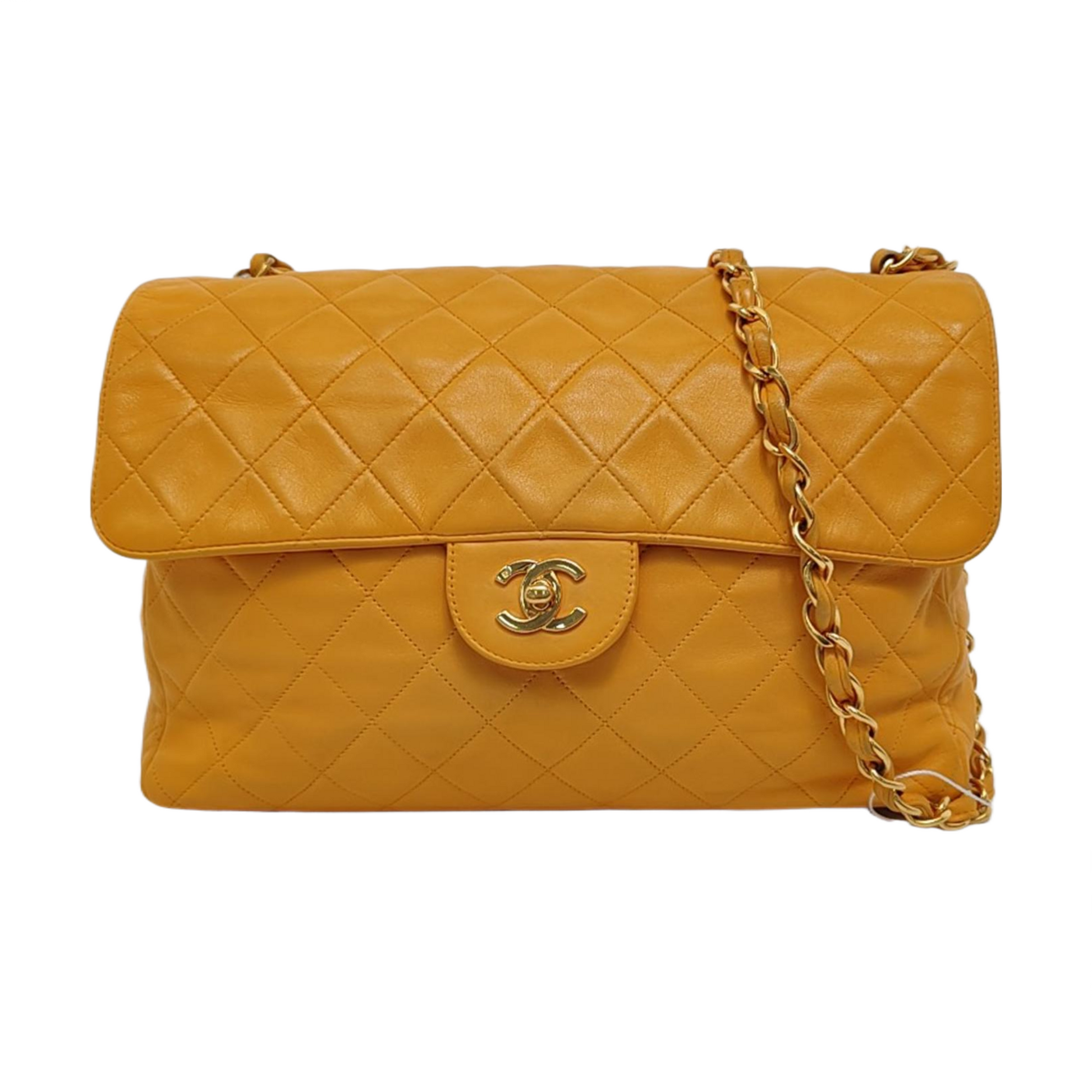 Chanel Jumbo Single Flap Single Yellow Lambskin Gold Handbag