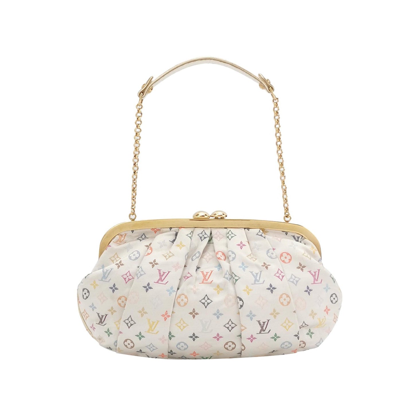 Louis Vuitton x Takashi Murakami Satin Aumoniere Evening Monogram White Clutch Bag