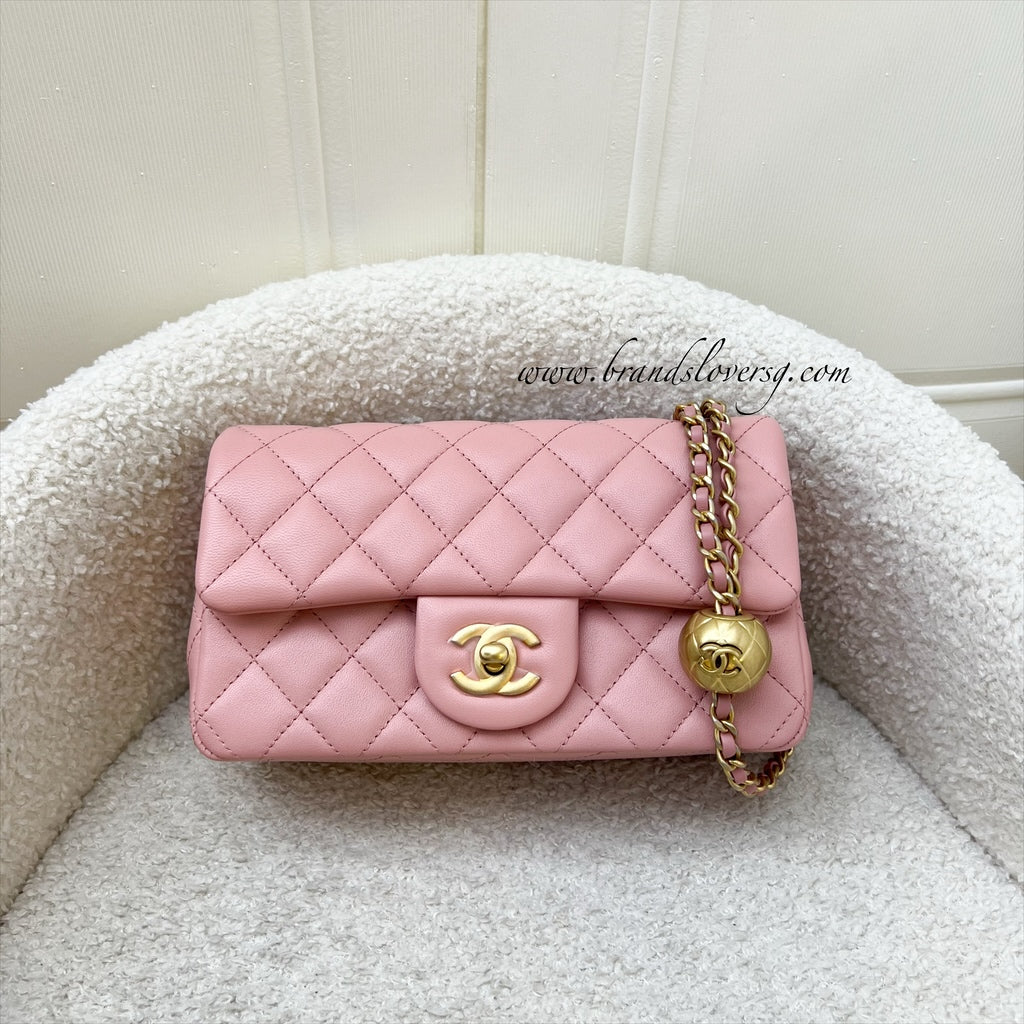 Chanel Pearl Crush Mini Rectangular Flap In 23K Pink Stiff Lambskin And Aghw Bag