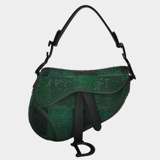 Dior Saddle And Beaded Shoulder Bag Black Green