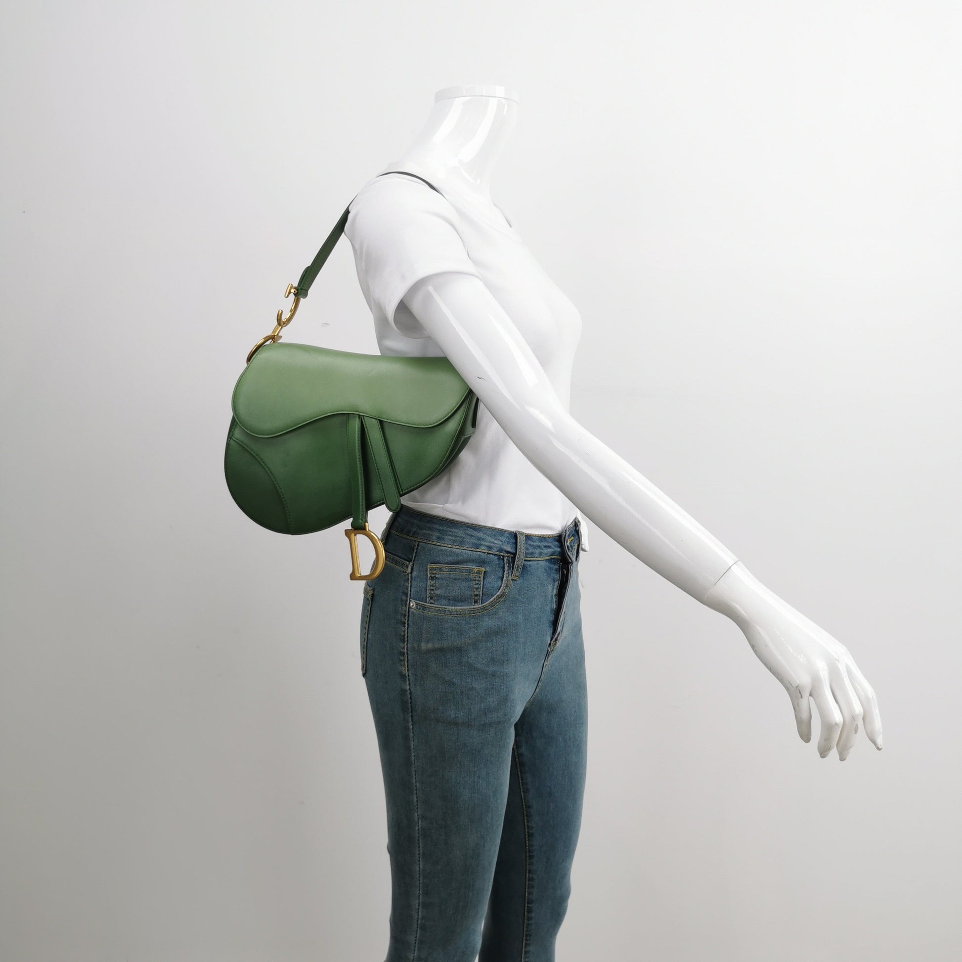 Dior Saddle Medium Hardware Shoulder Bag Leather Green
