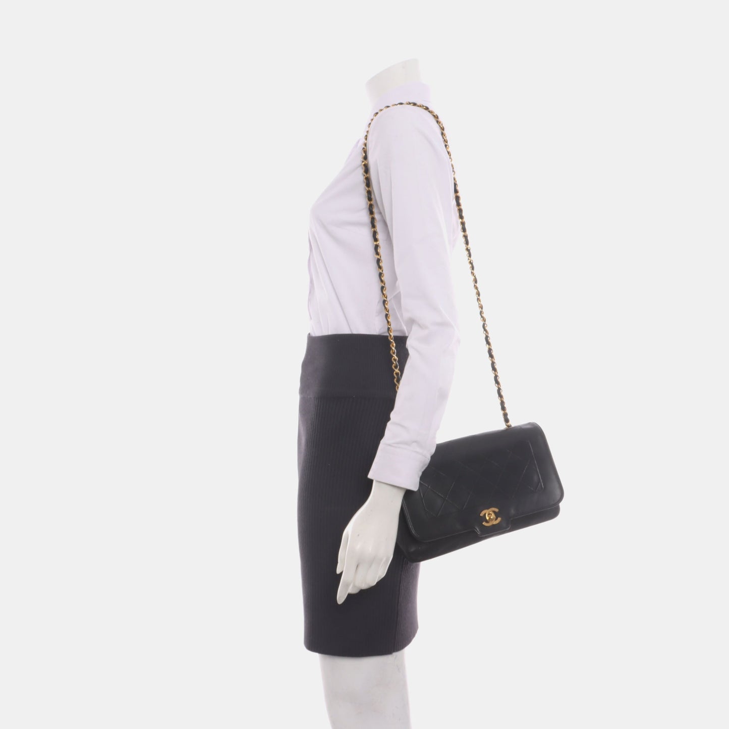 Chanel Diana CC Flap Lambskin 24k HW Black Gold Leather Shoulder Bag Gold Hw