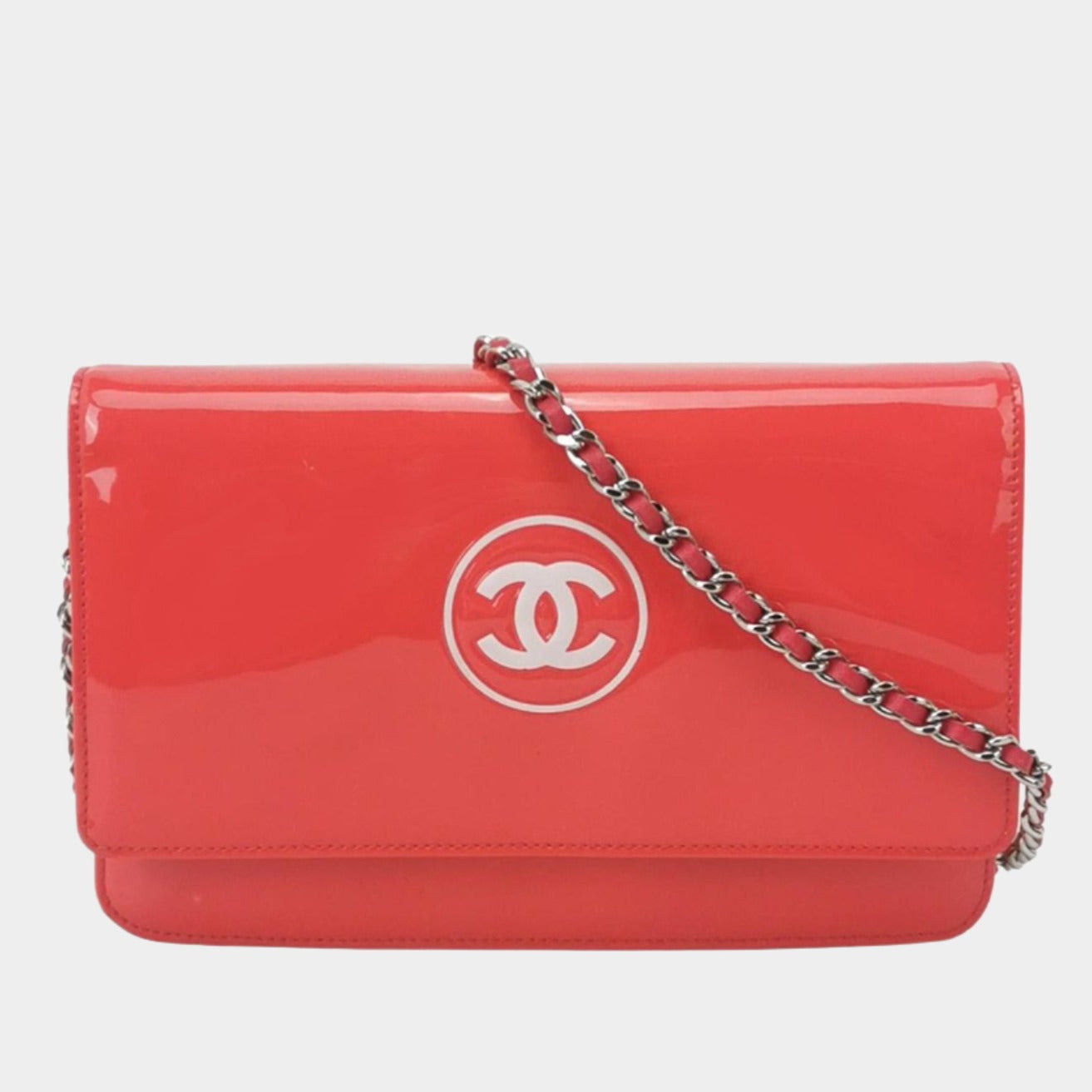 Chanel on Classic Flap Coral Patent Pink Leather Wallet Case