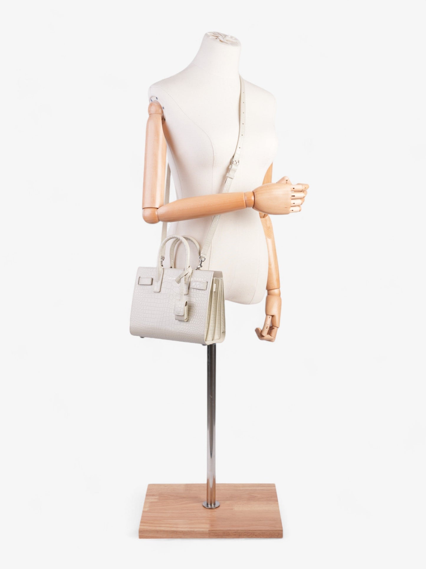 YSL Saint Laurent Sac De Jour Off Nano Shoulder Bag Leather White Embossed