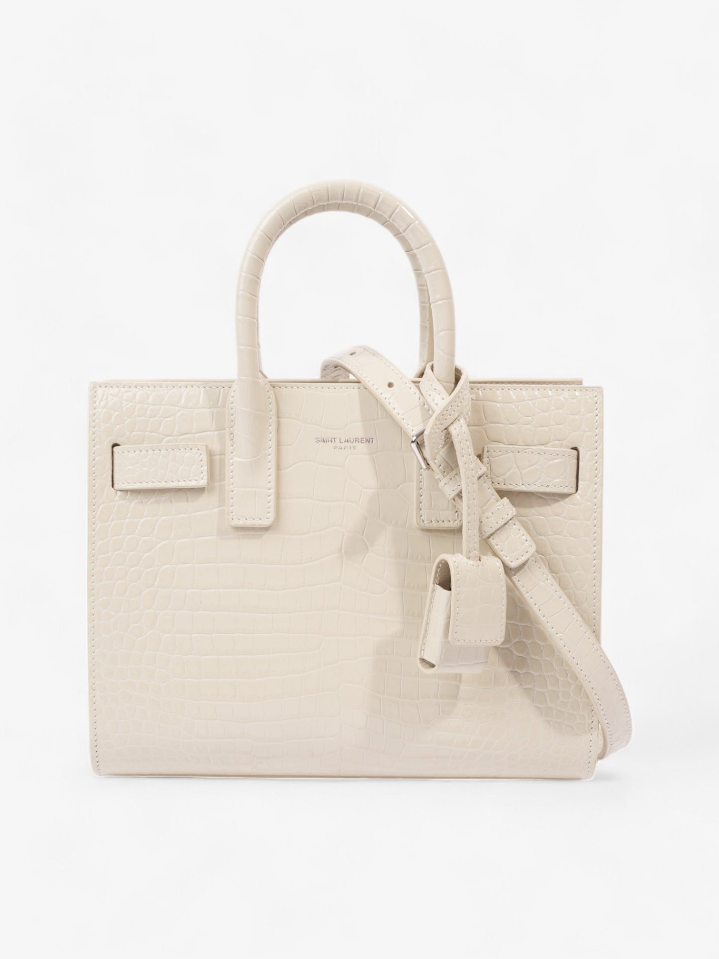 YSL Saint Laurent Sac De Jour Off Nano Shoulder Bag Leather White Embossed