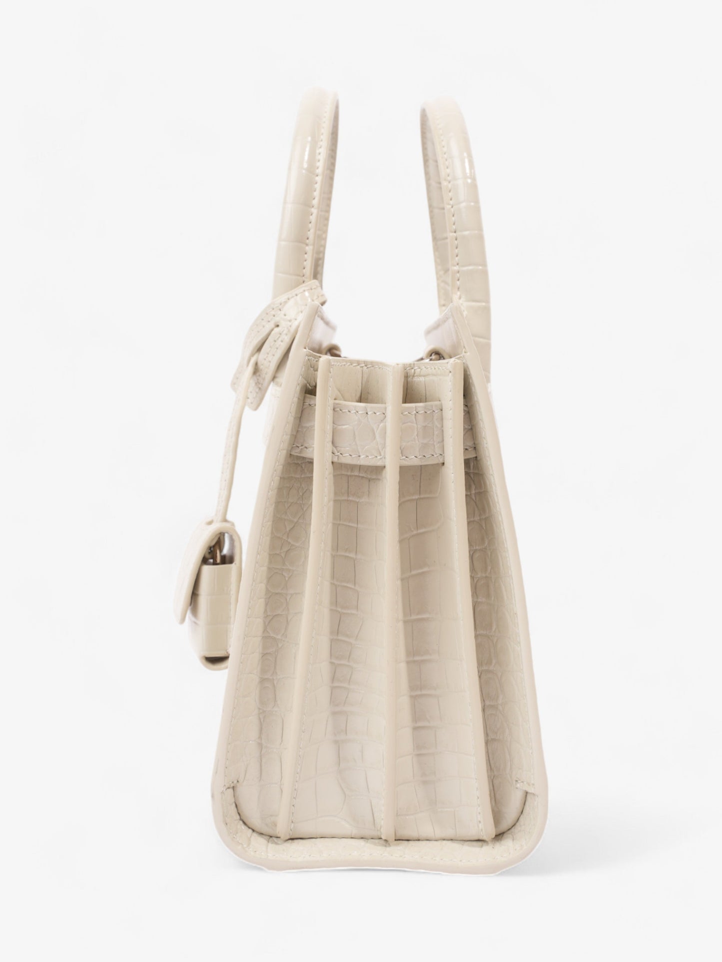 YSL Saint Laurent Sac De Jour Off Nano Shoulder Bag Leather White Embossed