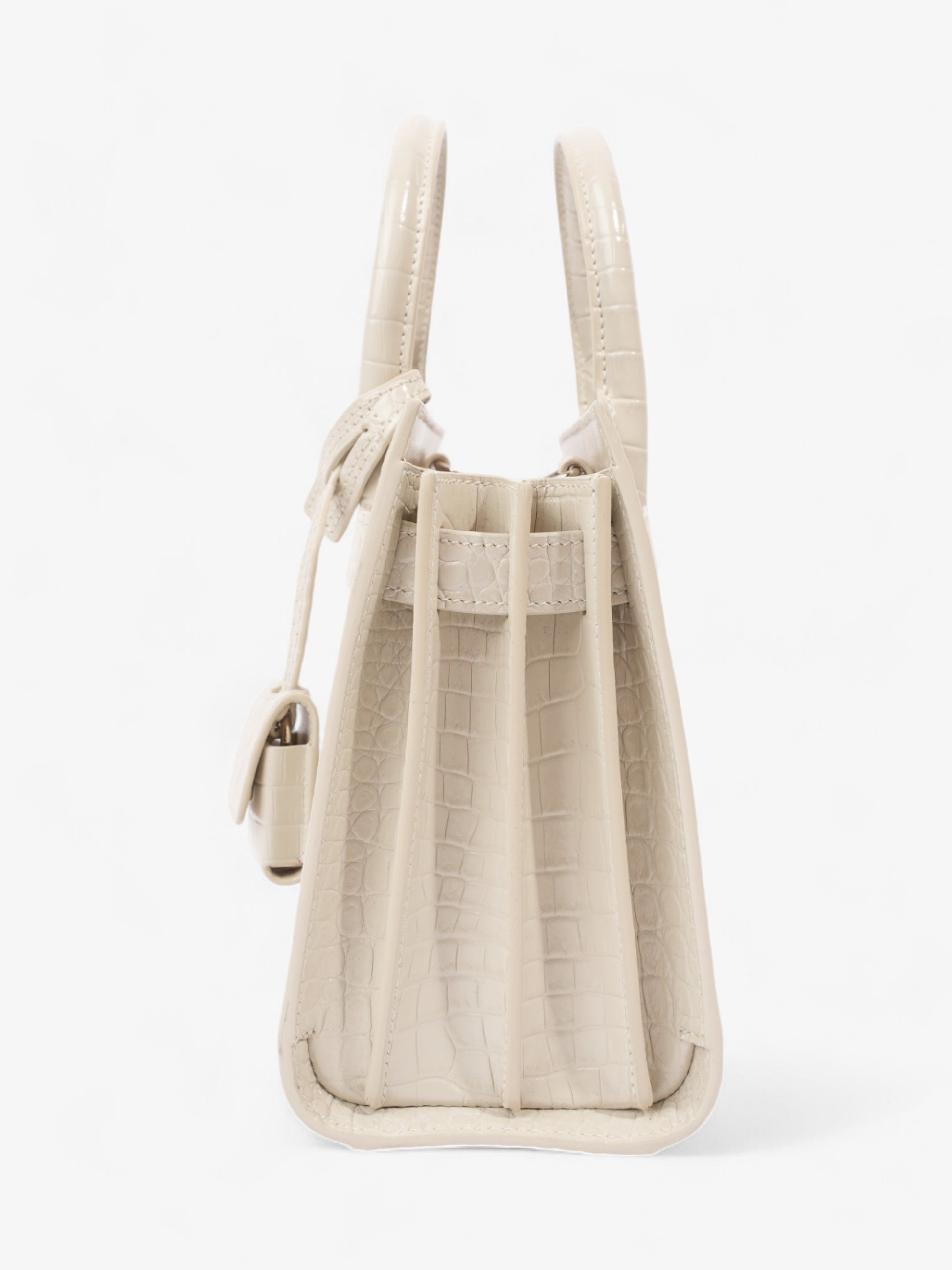 YSL Saint Laurent Sac De Jour Off Nano Shoulder Bag Leather White Embossed