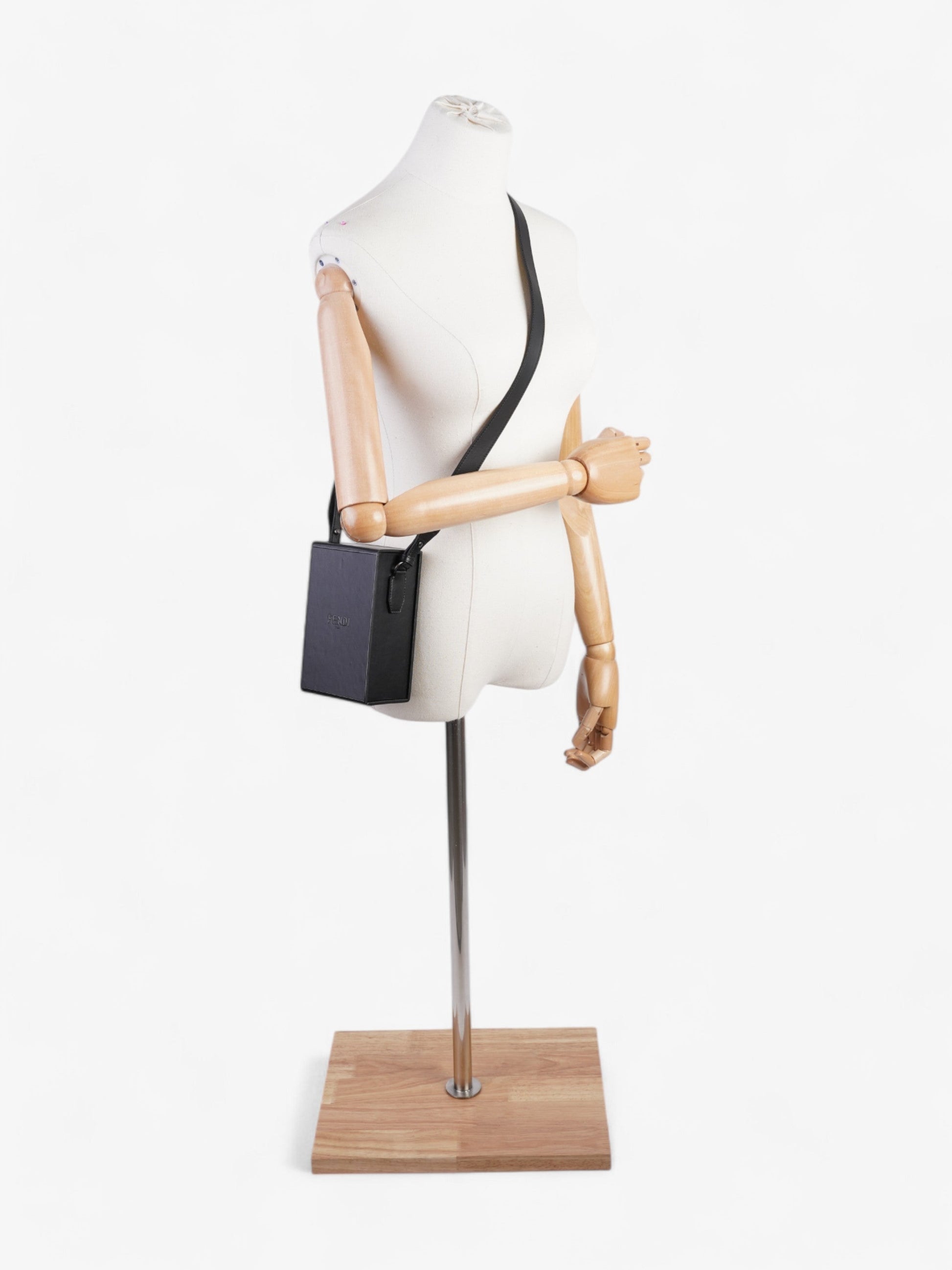Fendi Box Vertical Messenger Calfskin Leather Black Messenger Bag