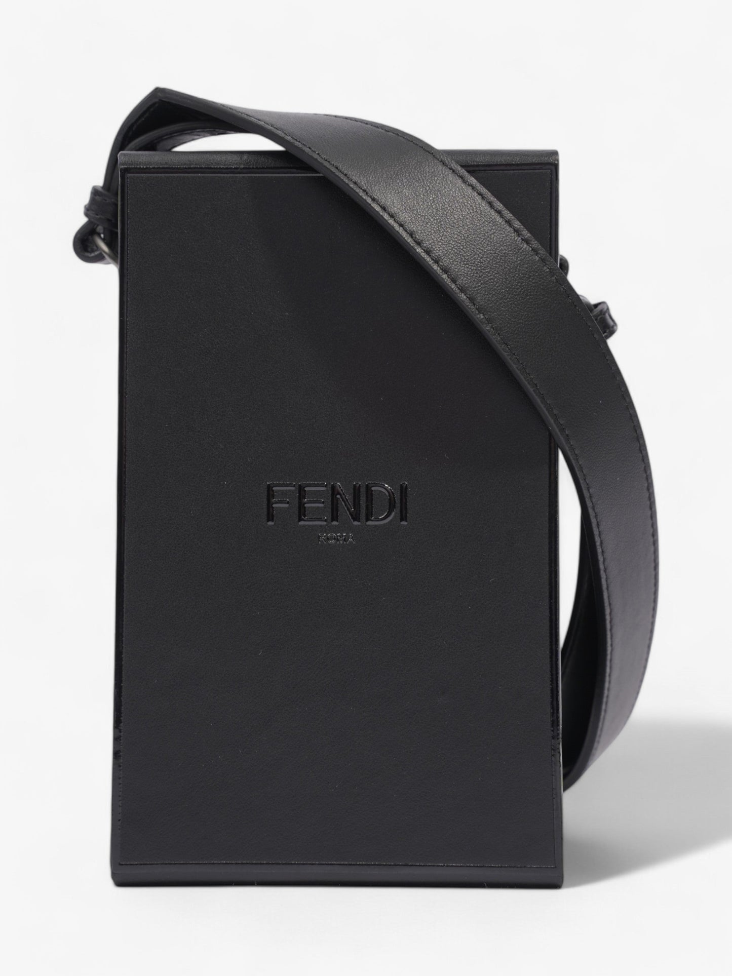 Fendi Box Vertical Messenger Calfskin Leather Black Messenger Bag
