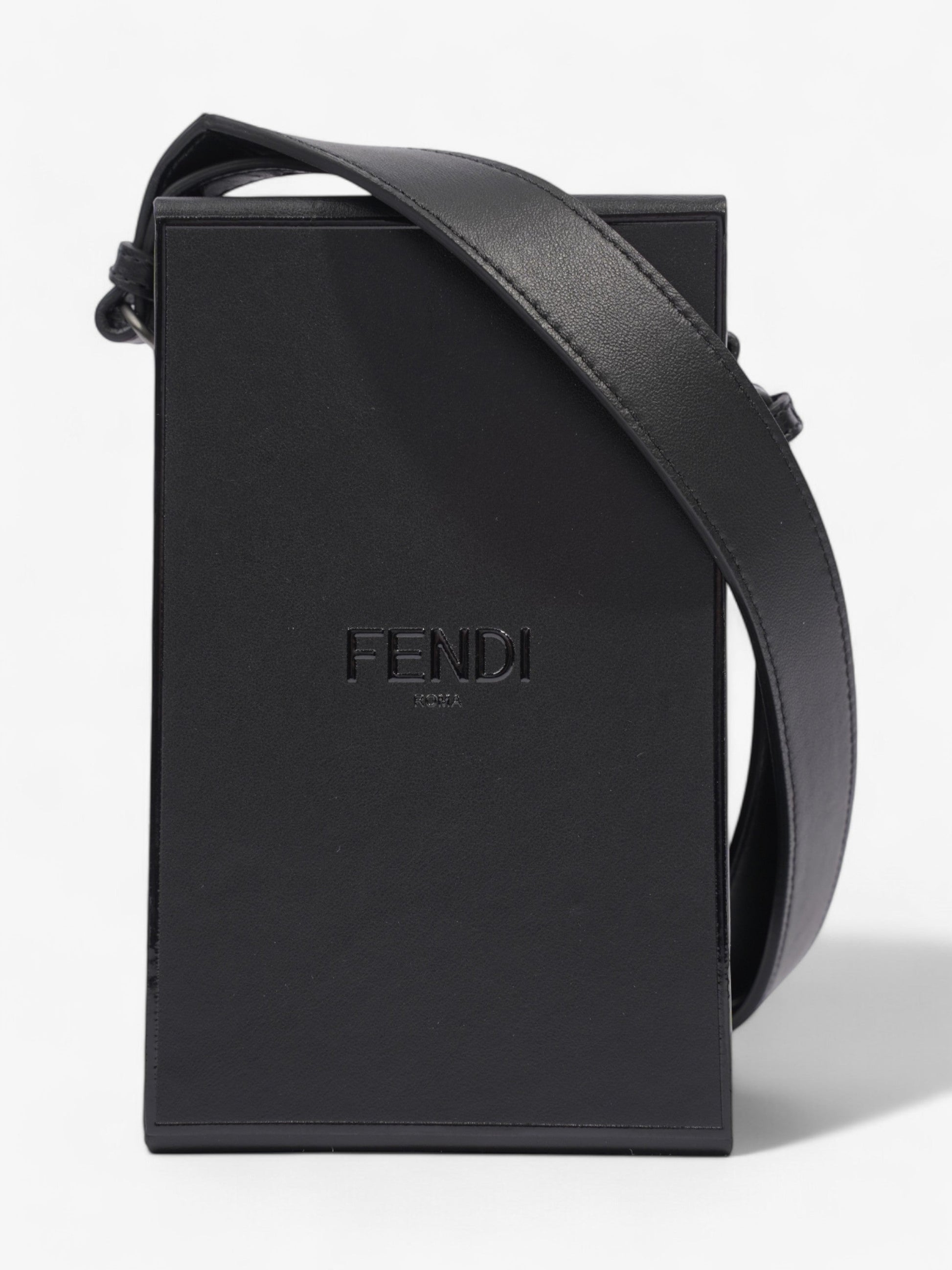 Fendi Box Vertical Messenger Calfskin Leather Black Messenger Bag