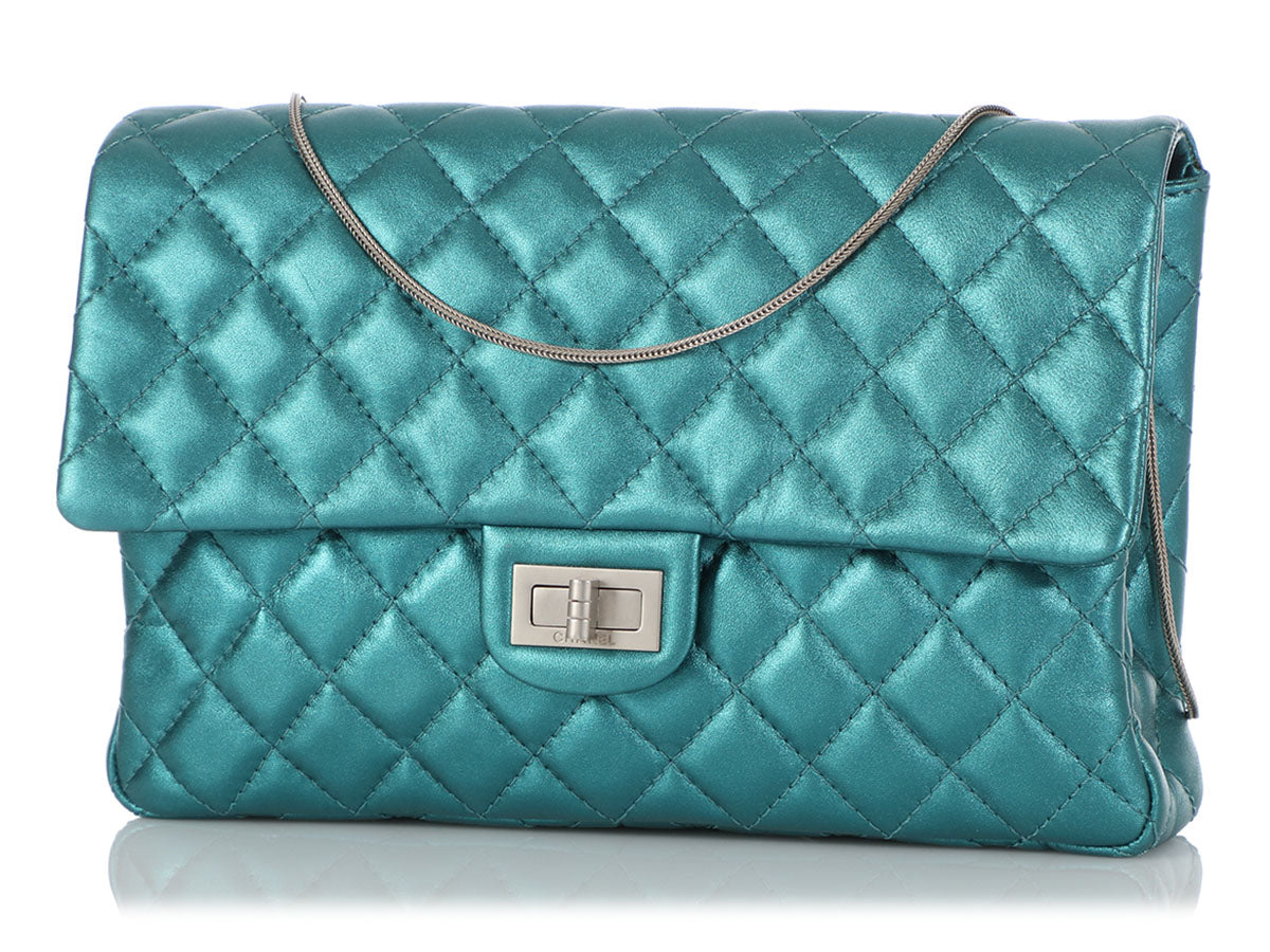 Chanel Metallic Turquoise Calfskin Reissue Clutch Quilted Clutch Bag