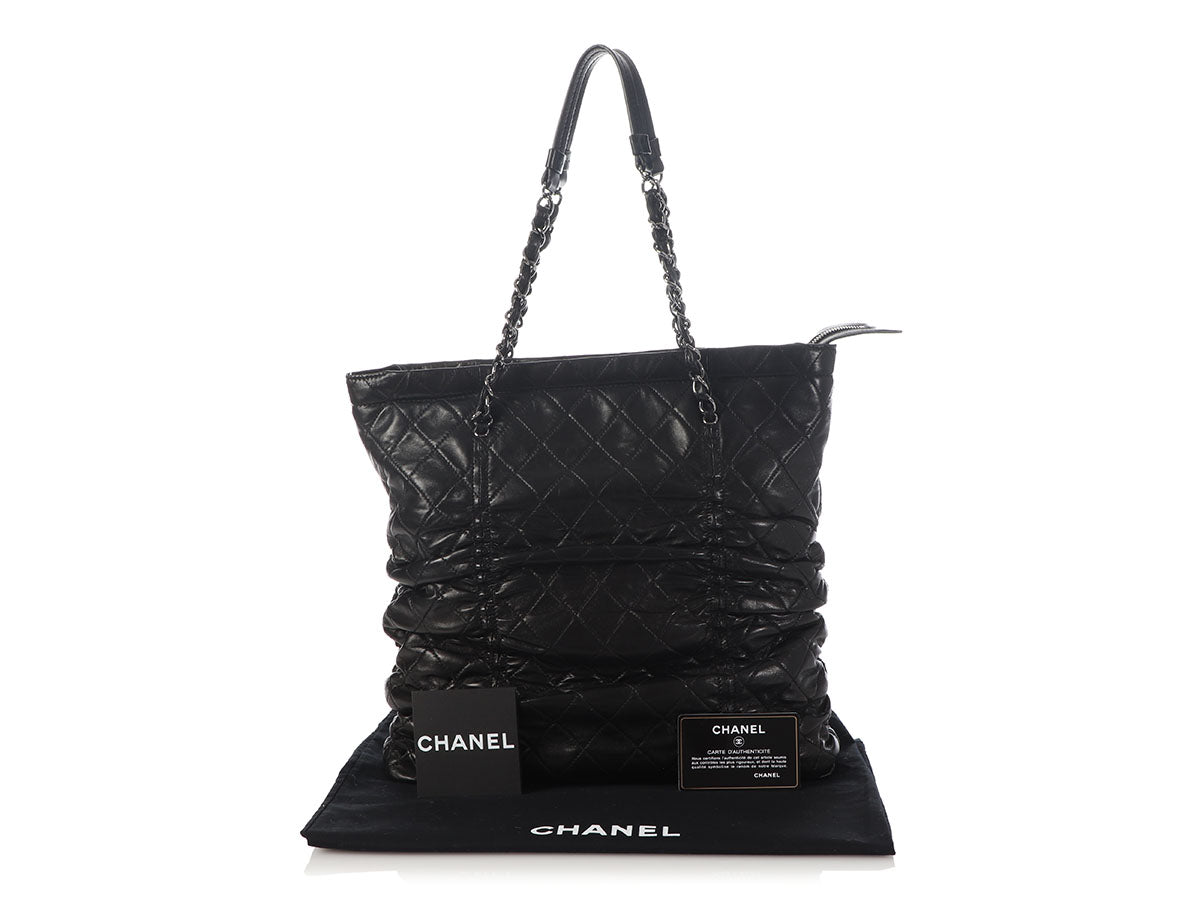 Chanel Lambskin Sharpei Shopping Tote Quilted Black Tote Bag