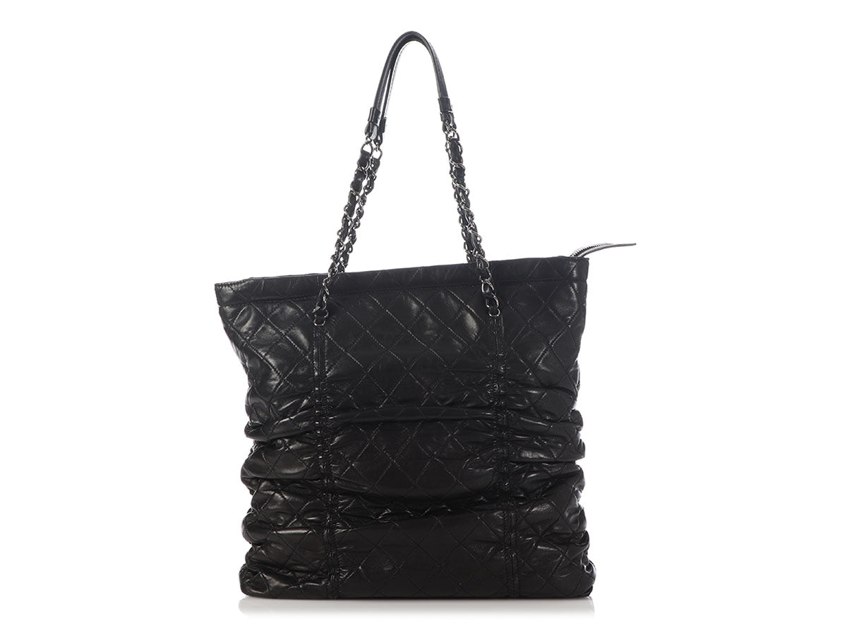 Chanel Lambskin Sharpei Shopping Tote Quilted Black Tote Bag