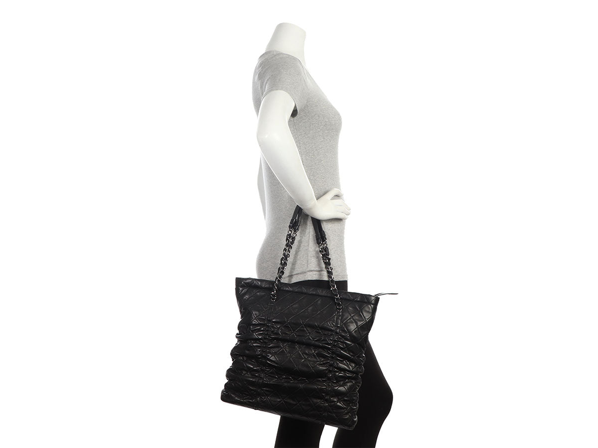 Chanel Lambskin Sharpei Shopping Tote Quilted Black Tote Bag