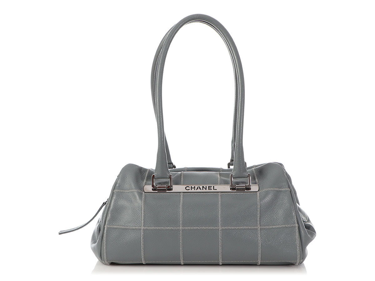 Chanel Gray Chocolate Bar- Caviar LAX Duffle Quilted Satchel Bag