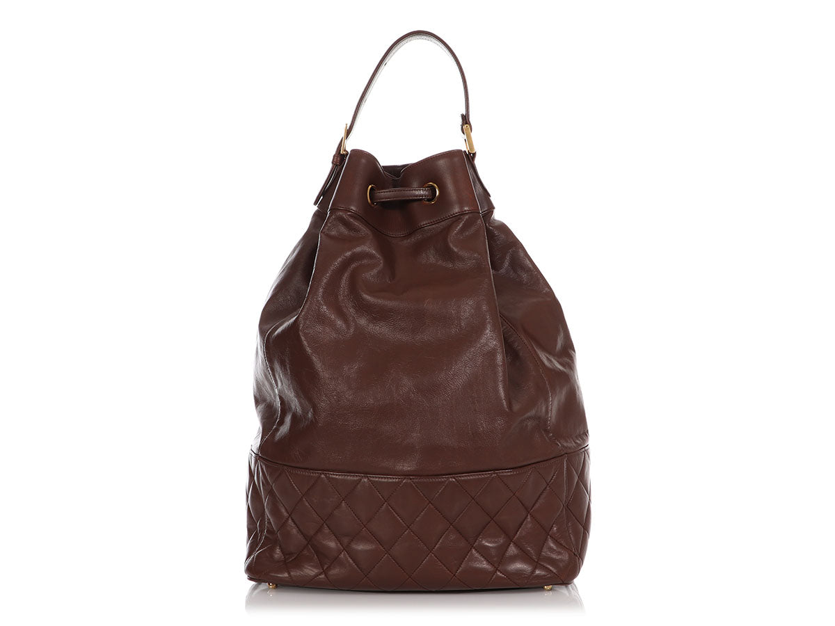Chanel Drawstring Backpack Sling Bag Brown Large Jewelry