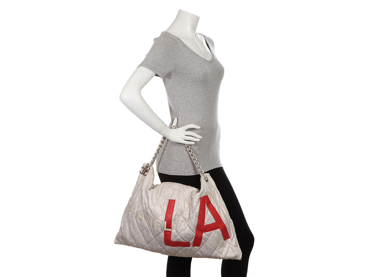 Chanel Fabric LA Tote Quilted Beige Tote Bag