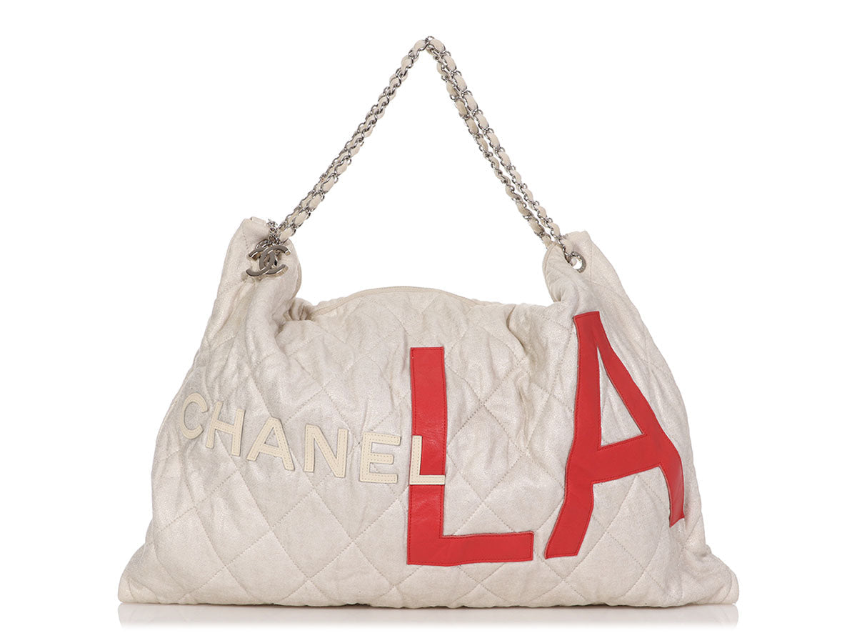 Chanel Fabric LA Tote Quilted Beige Tote Bag