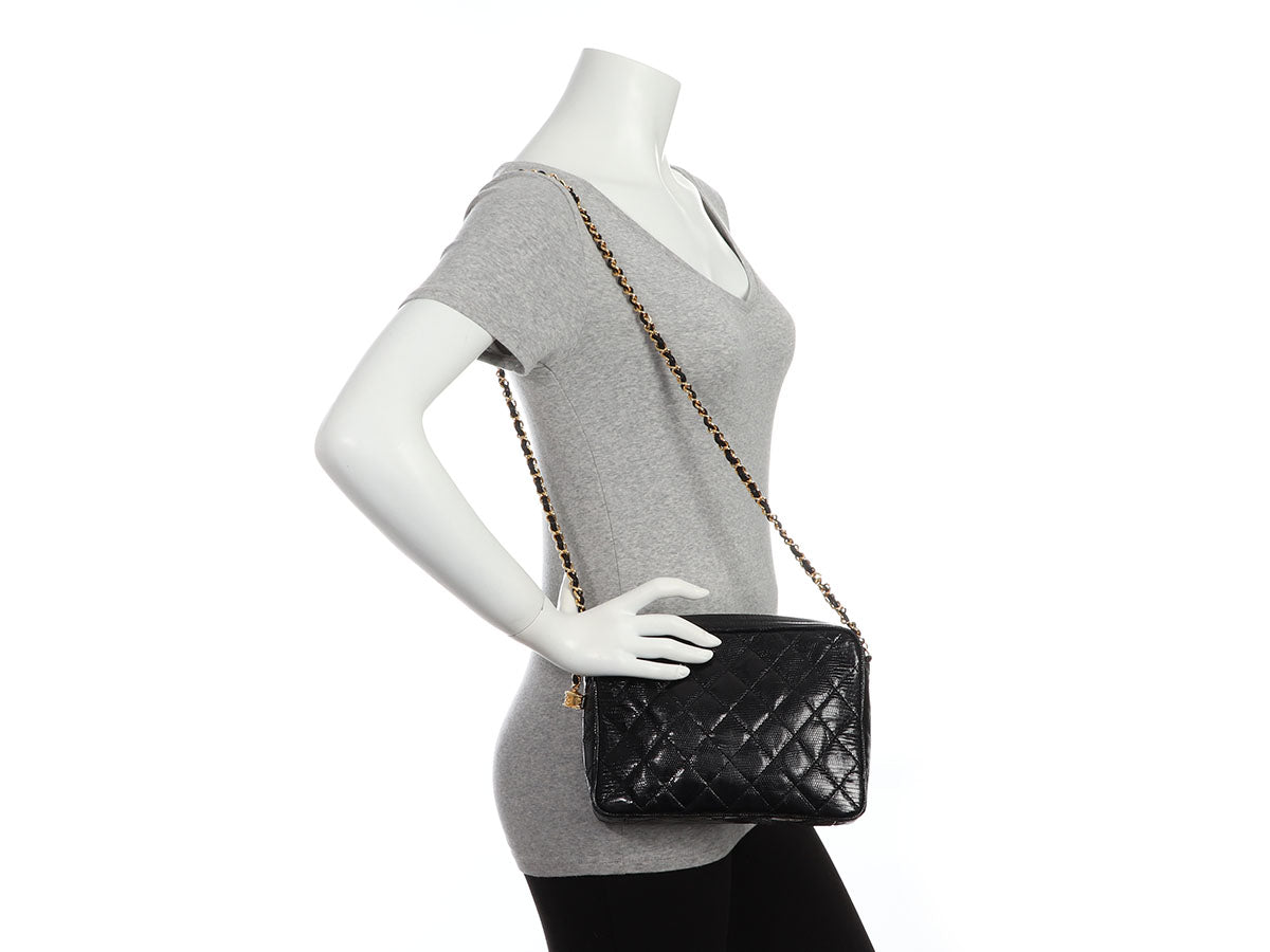 Chanel Lizard Camera Bag Quilted Black Crossbody Bag