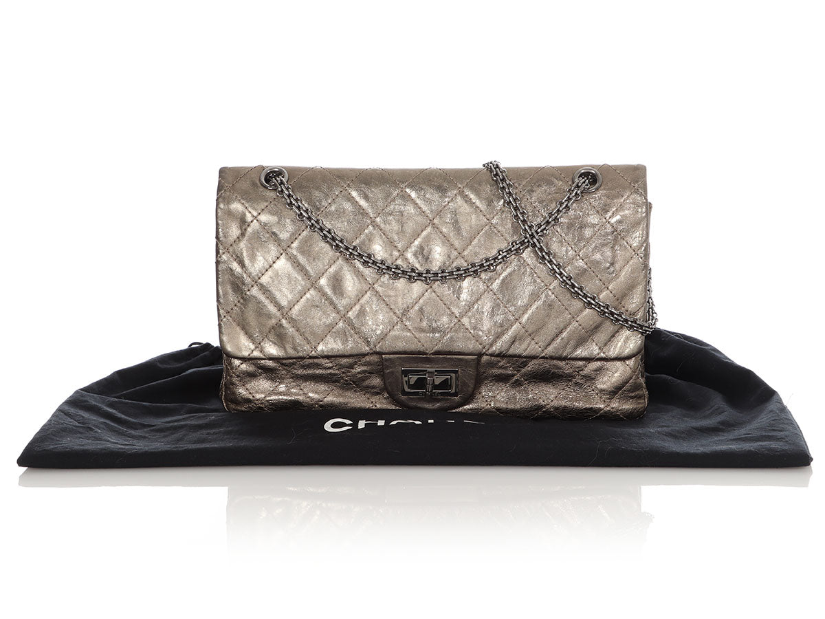 Chanel Bronze Distressed Metallic Calfskin Reissue 227 Handbag Quilted Crossbody Bag