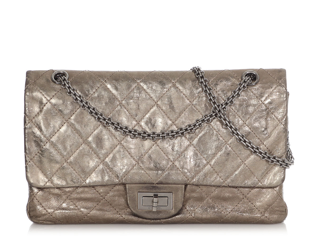 Chanel Bronze Distressed Metallic Calfskin Reissue 227 Handbag Quilted Crossbody Bag