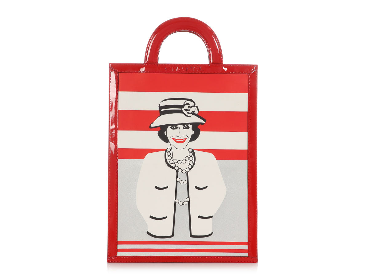 Chanel Striped Coco Tote Leather Red Tote Bag