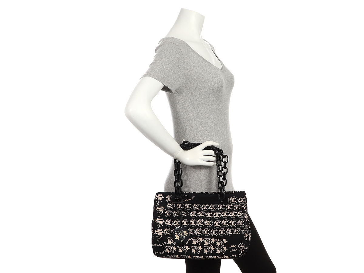 Chanel and Resin Camellia Shoulder Bag Canvas Black
