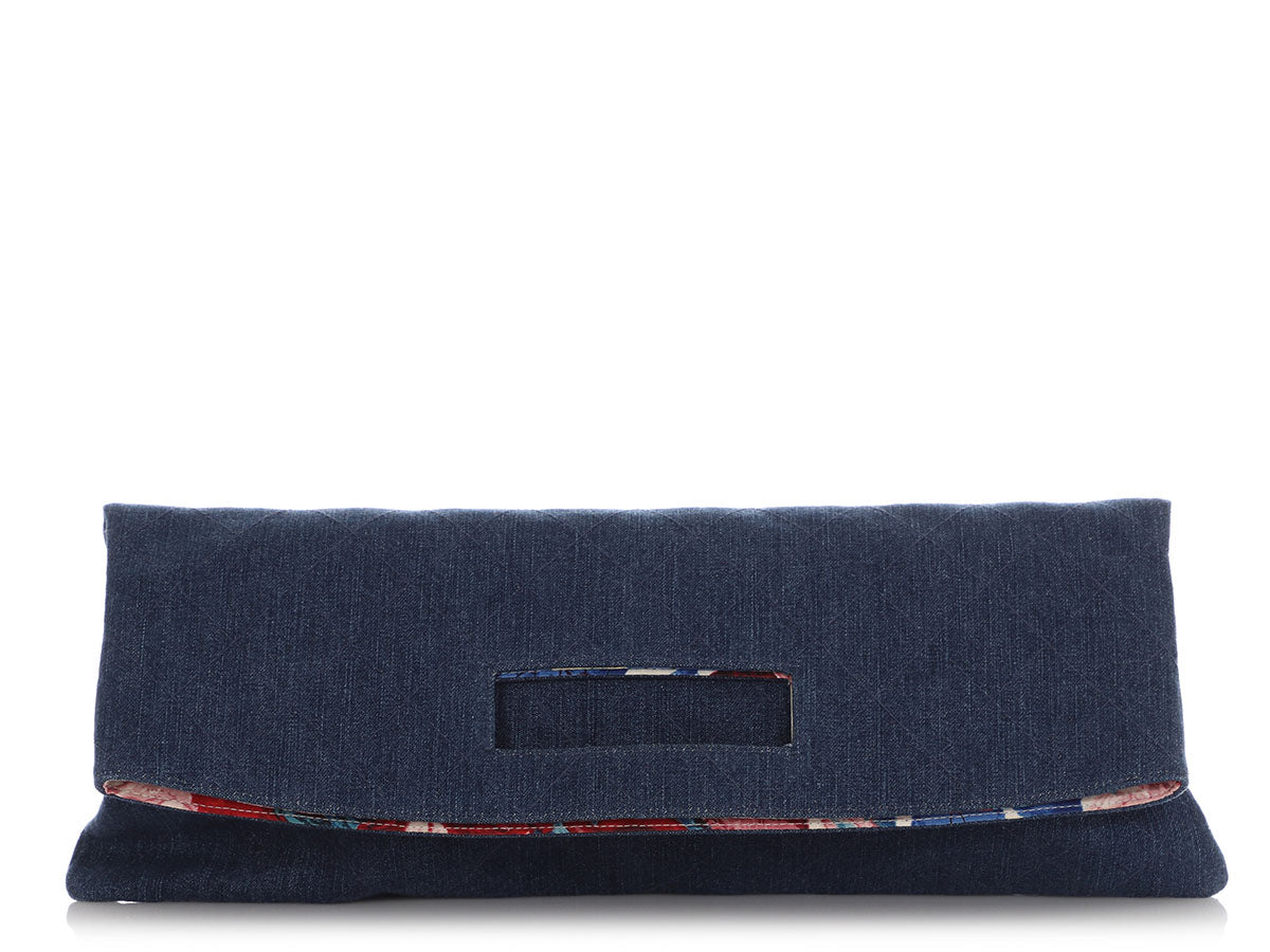 Chanel Foldover Clutch Denim Quilted Clutch Bag