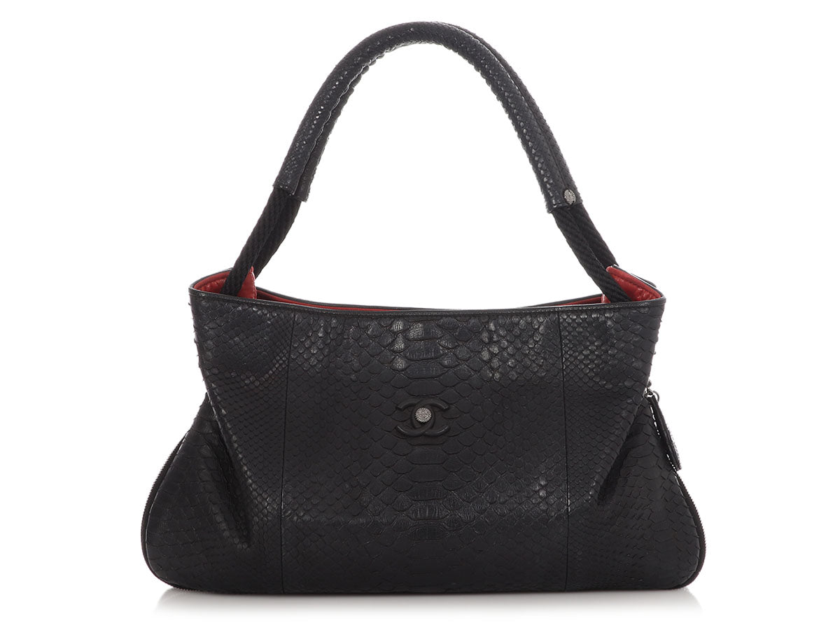 Chanel Python Expandable Yacht Hobo Black Hobo Bag