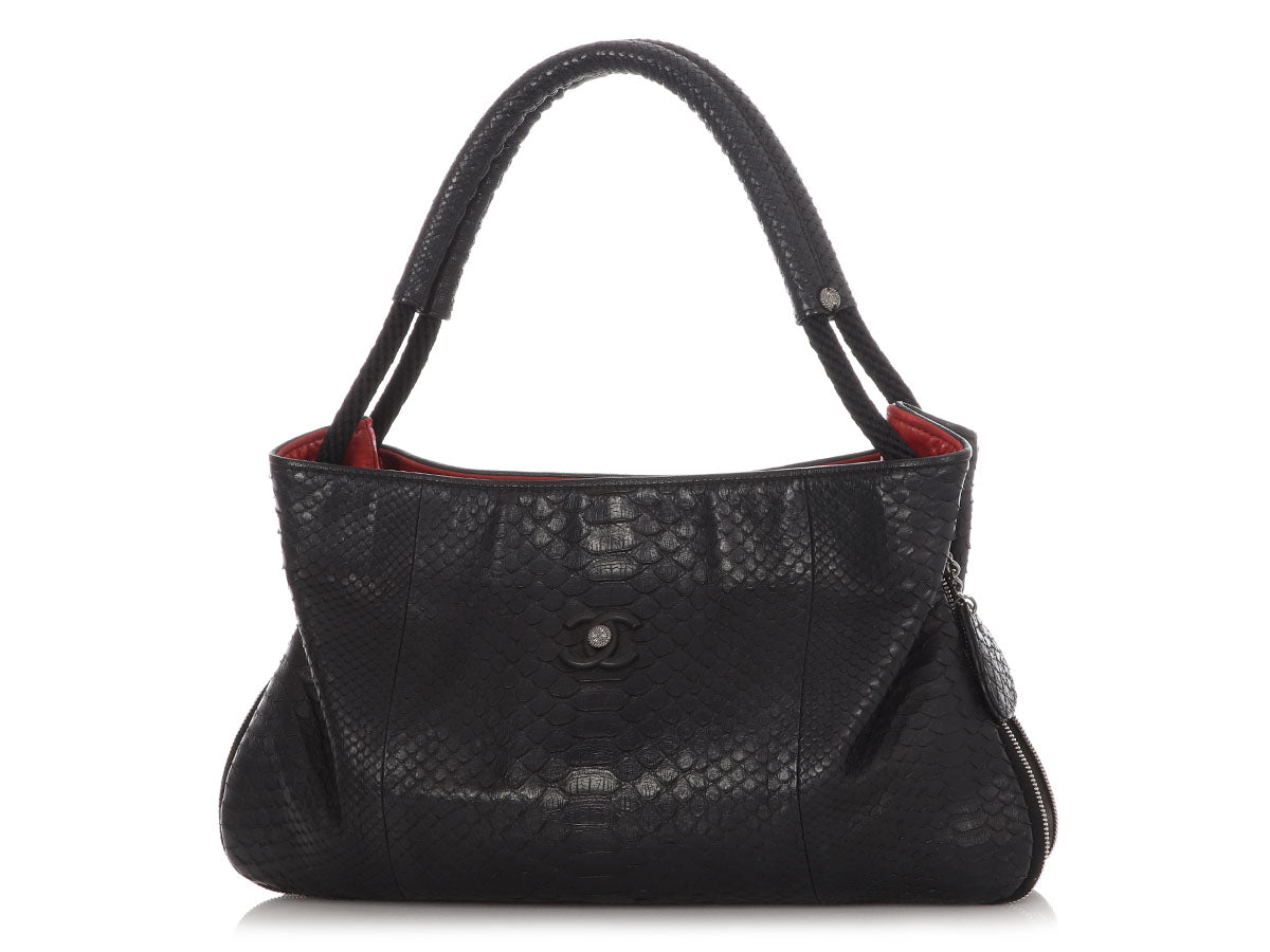 Chanel Python Expandable Yacht Hobo Black Hobo Bag