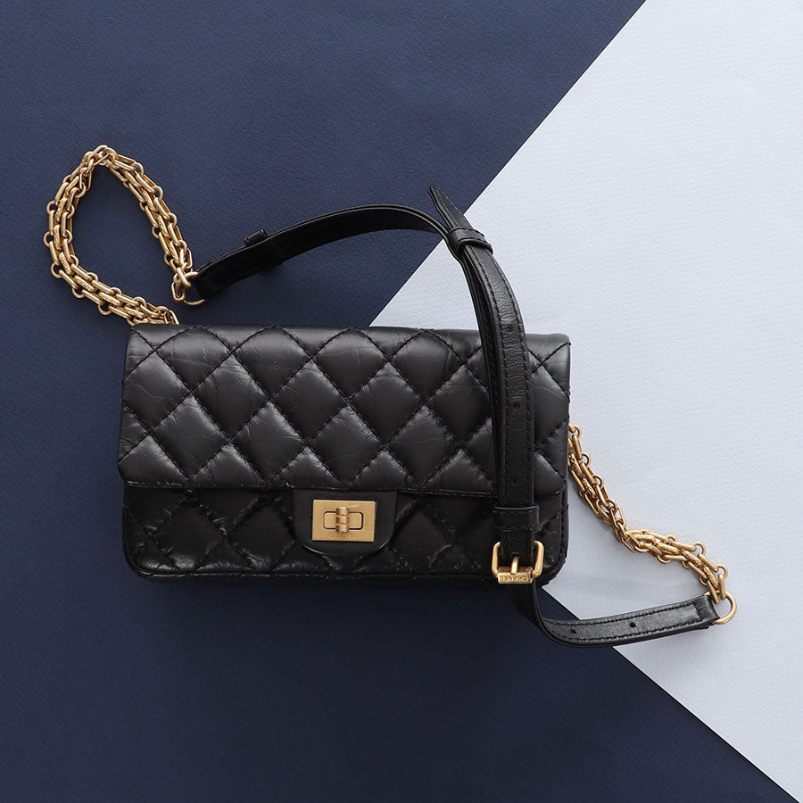 Chanel Aged Calfskin Reissue 2.55 Waist Bag Quilted Black Handbag
