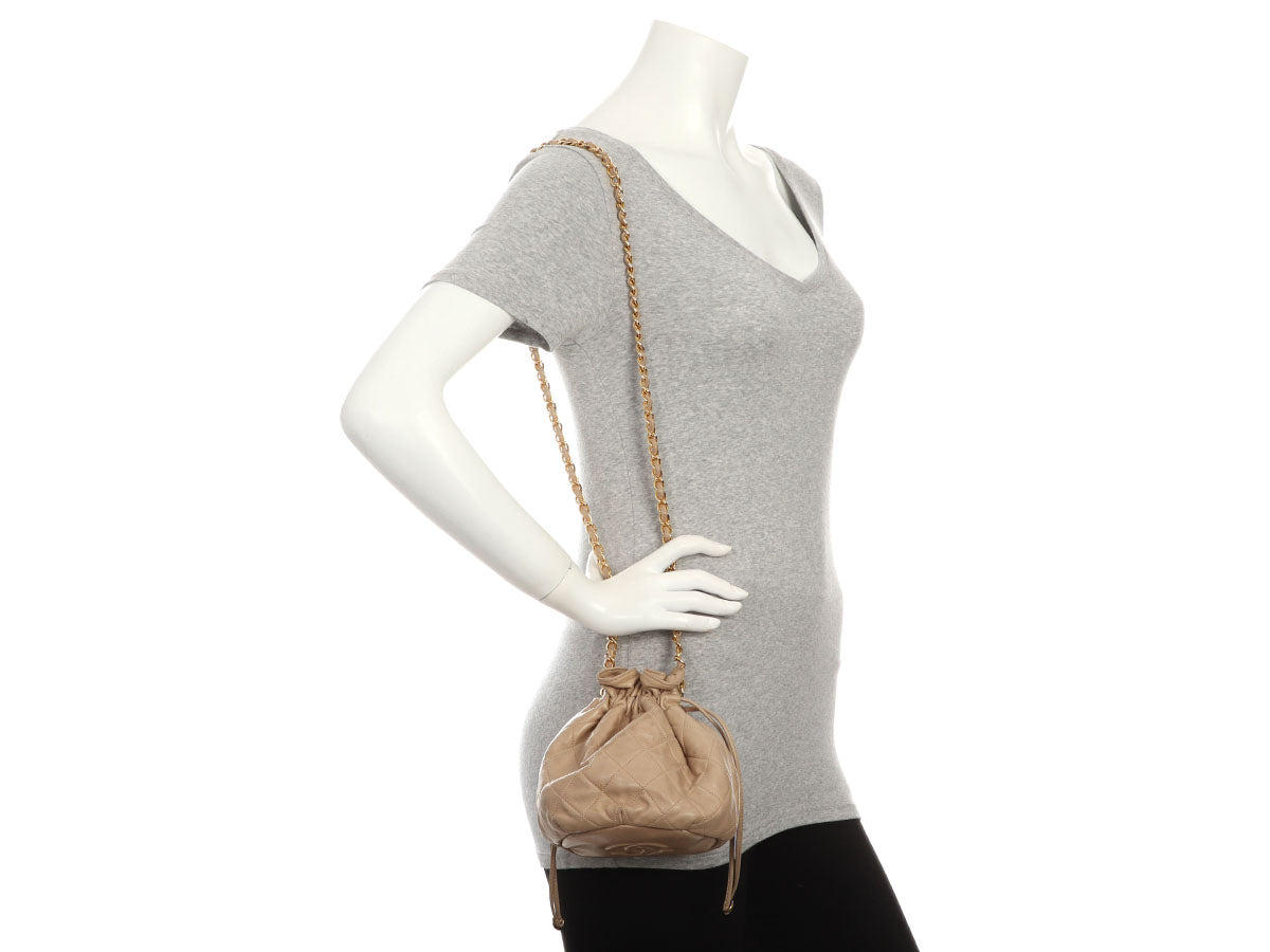 Chanel Taupe Lambskin Bag Quilted Small Tote Bag