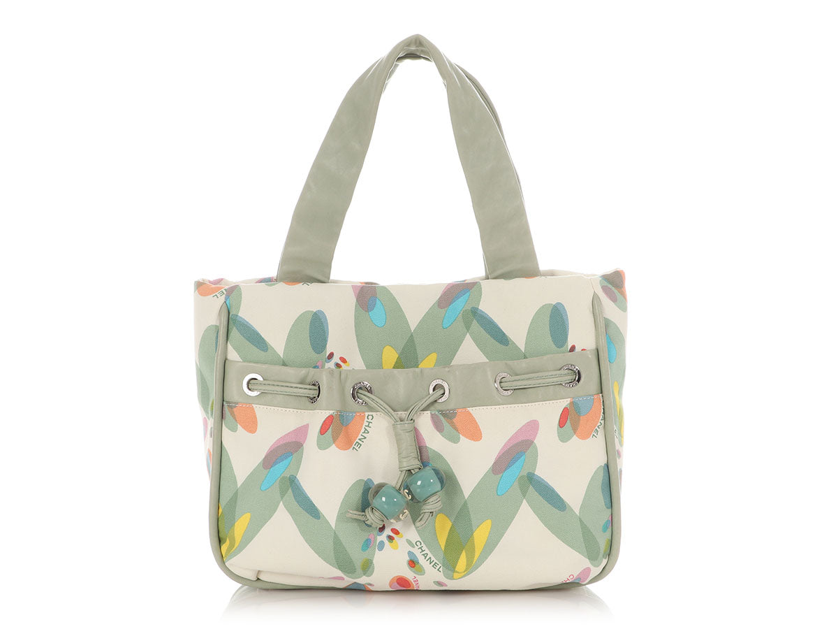 Chanel Light Lambskin and Multicolor Tote Canvas Green Tote Bag