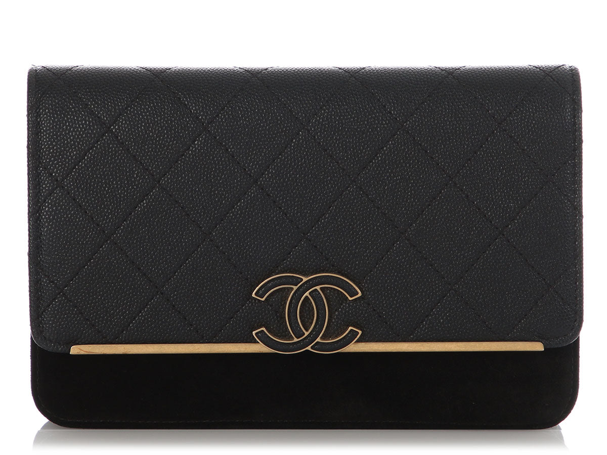 Chanel Black Caviar and Wallet on Chain WOC Leather Suede Crossbody Bag
