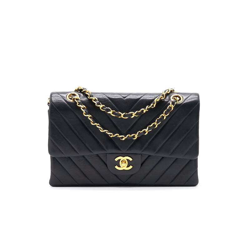 Chanel   Classic Medium Double Flap Bag Black with 24K GHW