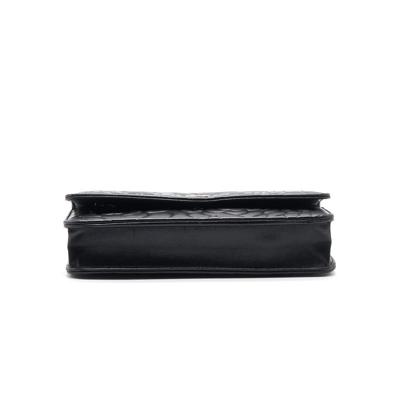 Chanel Black Embossed Camellia  Lambskin Leather Small Shoulder Bag