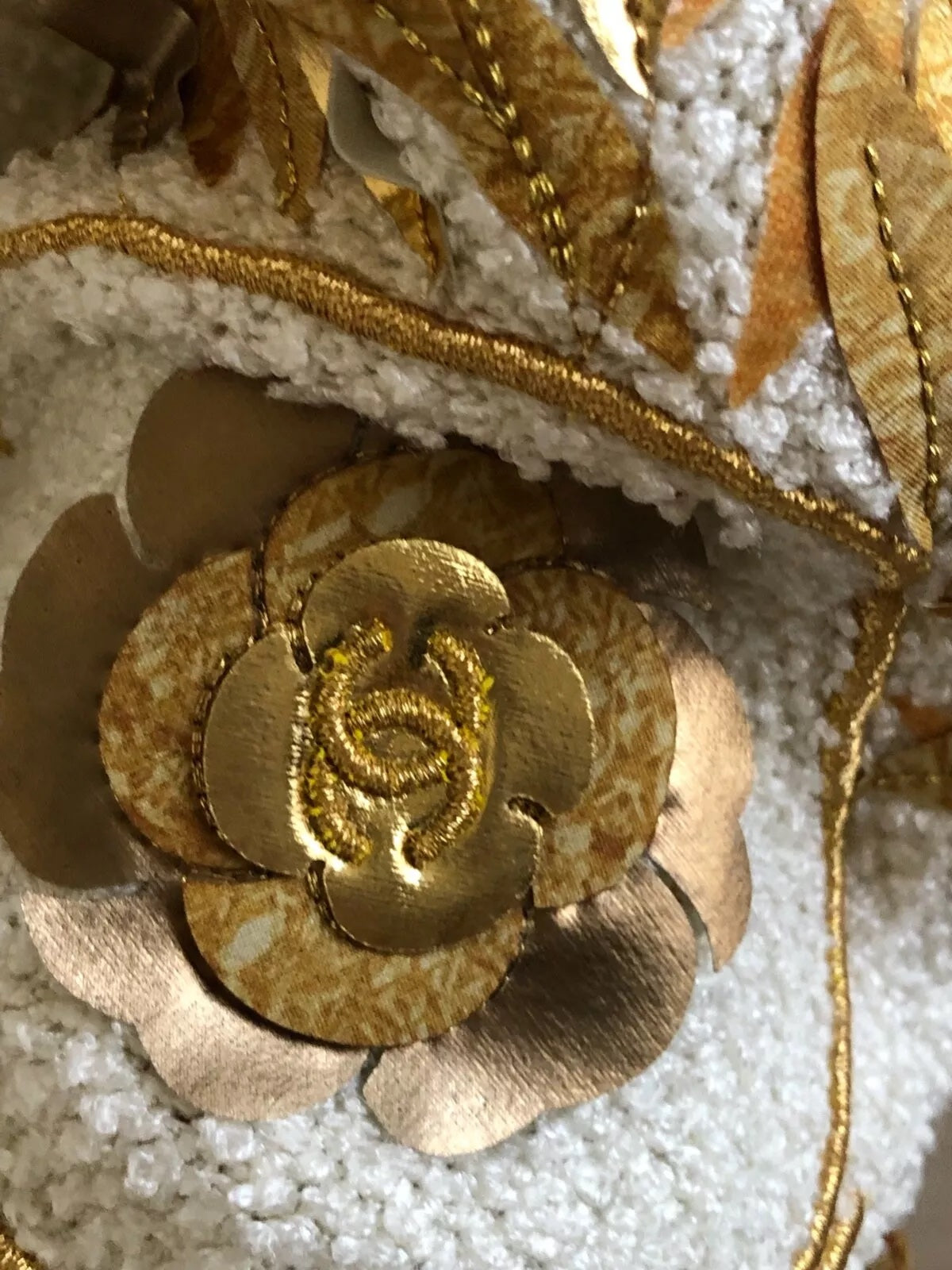 CHANEL 18C CC PARIS GREECE RUNWAY GOLD ECRU LOGO KNIT EMBELLISHED SWEATER