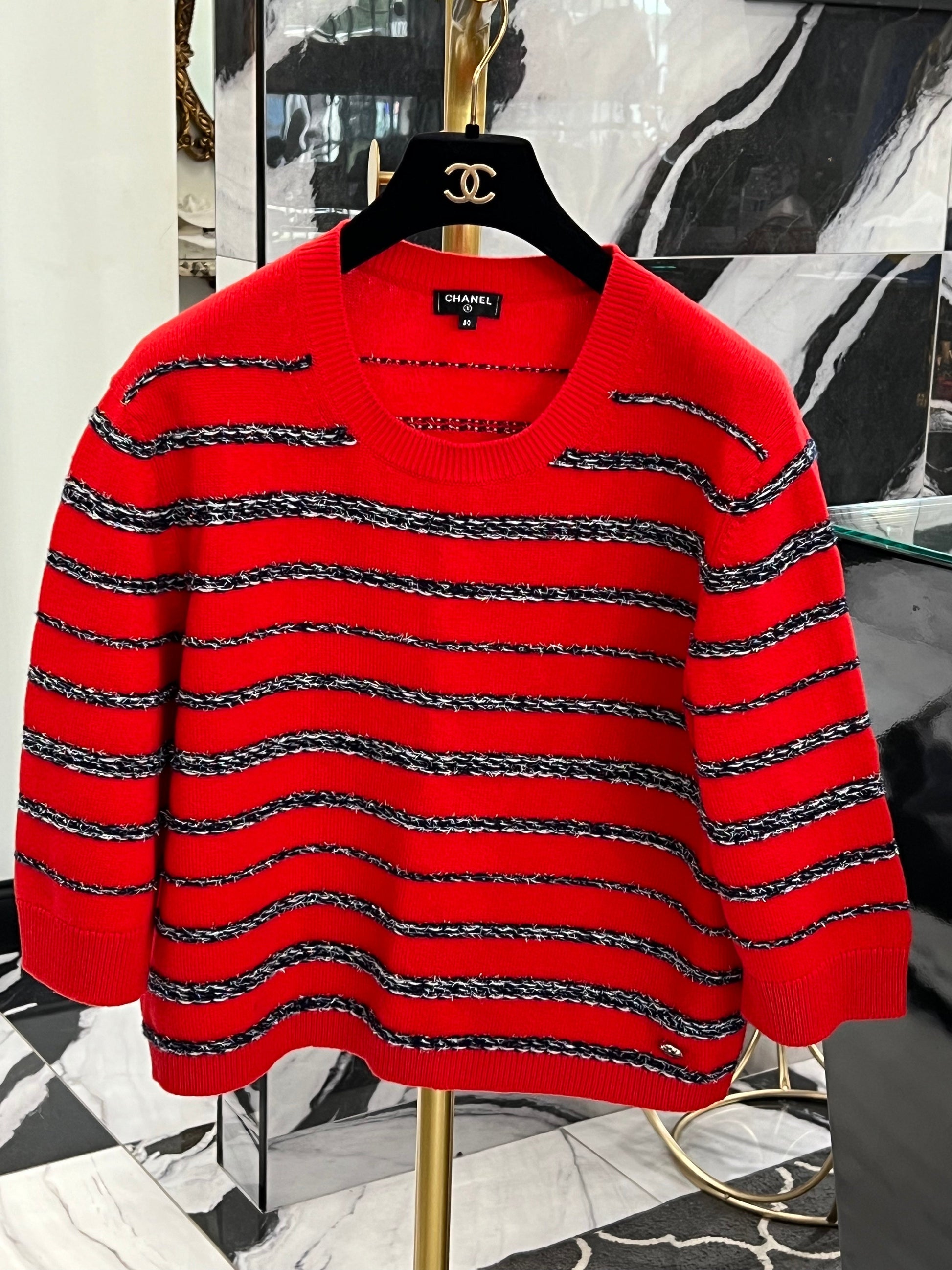 Chanel 20S Striped Cashmere Knit Pullover Top Bag