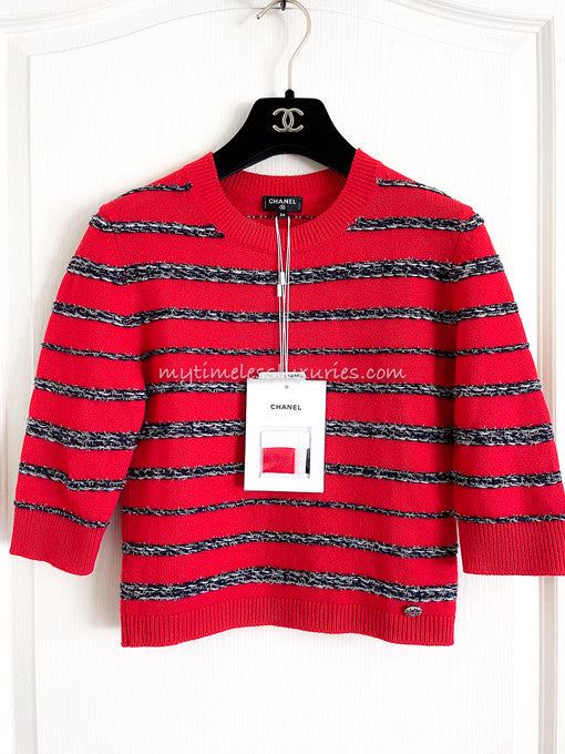 Chanel 20S Striped Cashmere Knit Pullover Top Handbag
