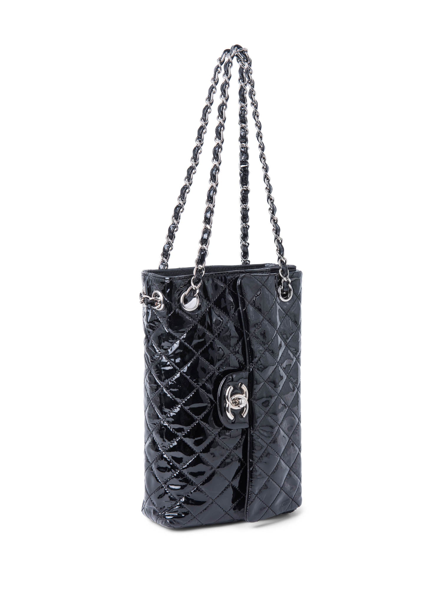 Chanel . Patent Leather Medium Flap Bag Black Silver