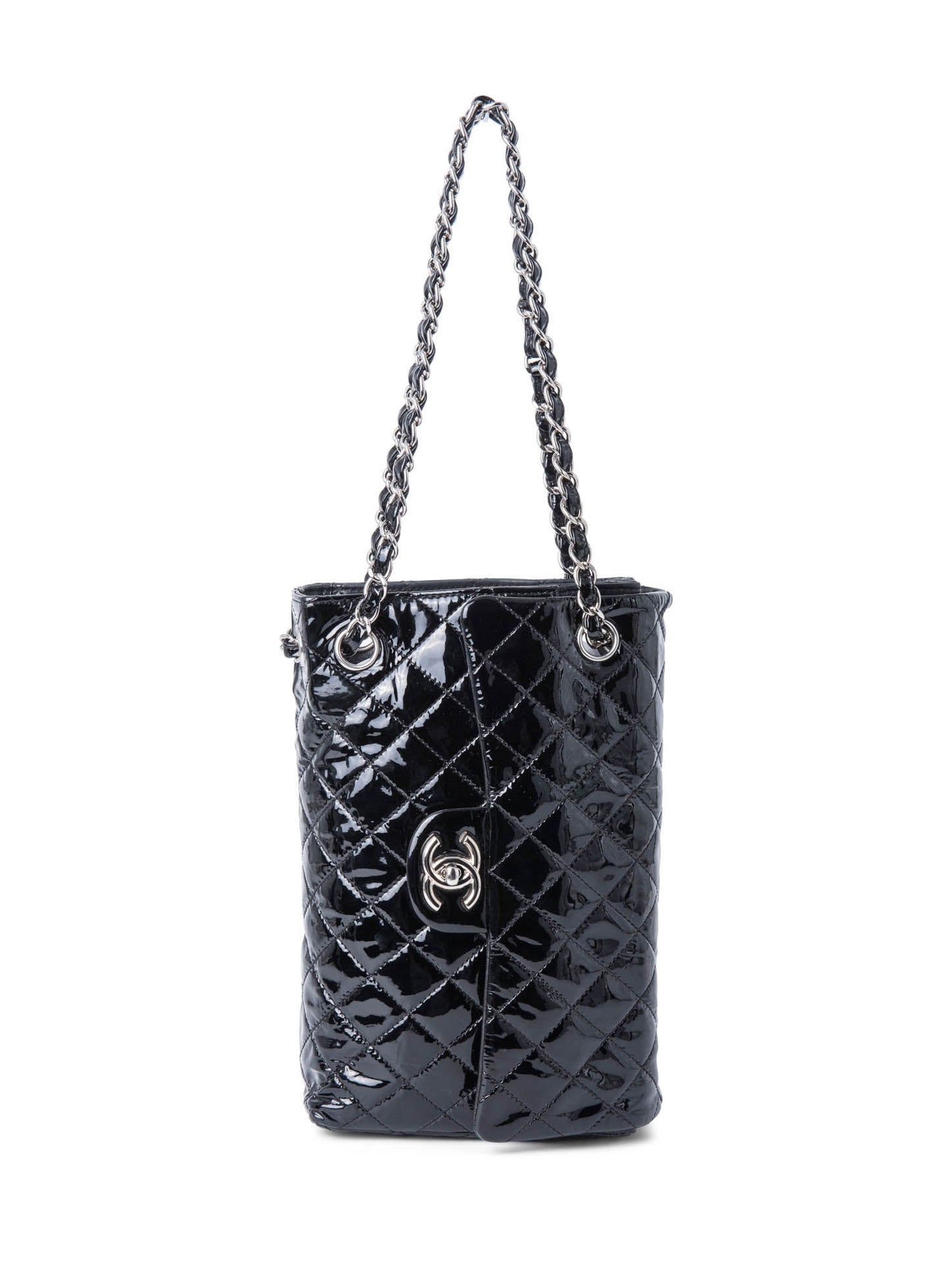 Chanel . Patent Leather Medium Flap Bag Black Silver