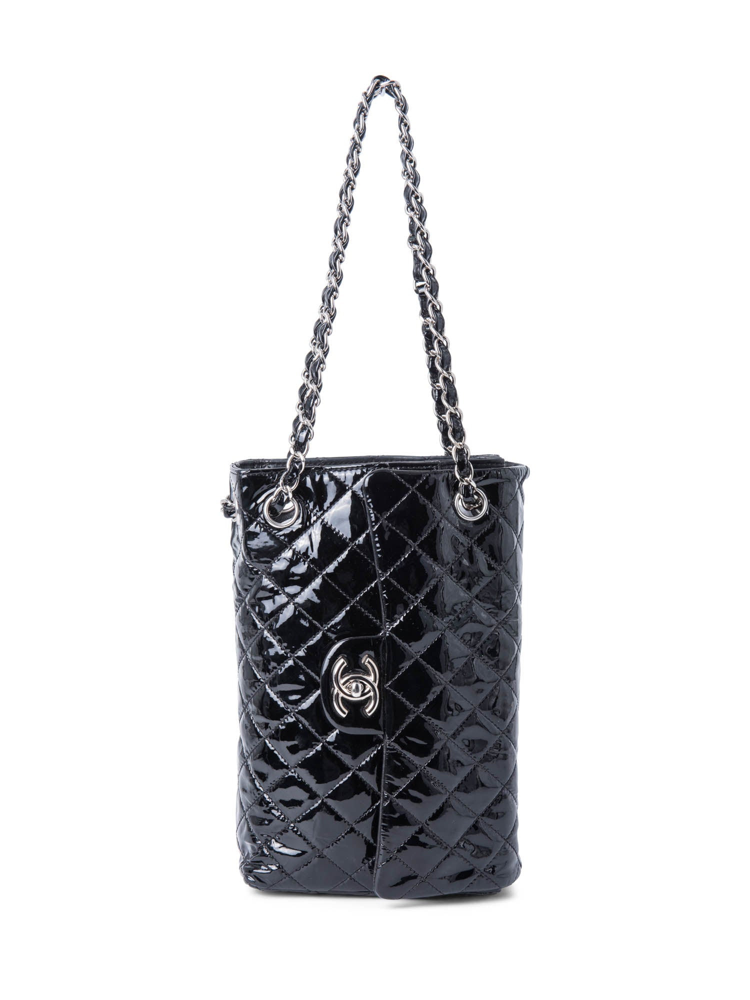 Chanel . Patent Leather Medium Flap Bag Black Silver