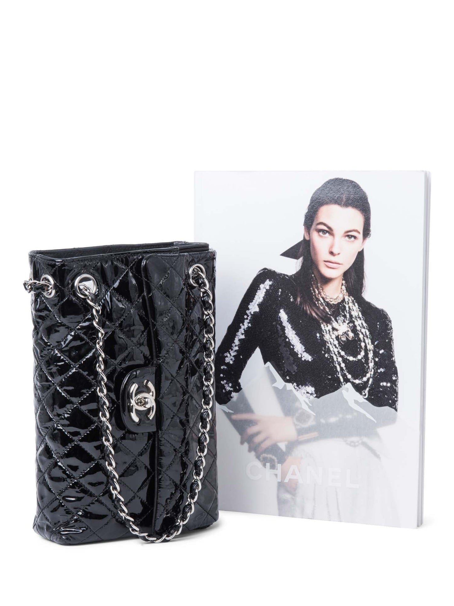 Chanel . Patent Leather Medium Flap Bag Black Silver