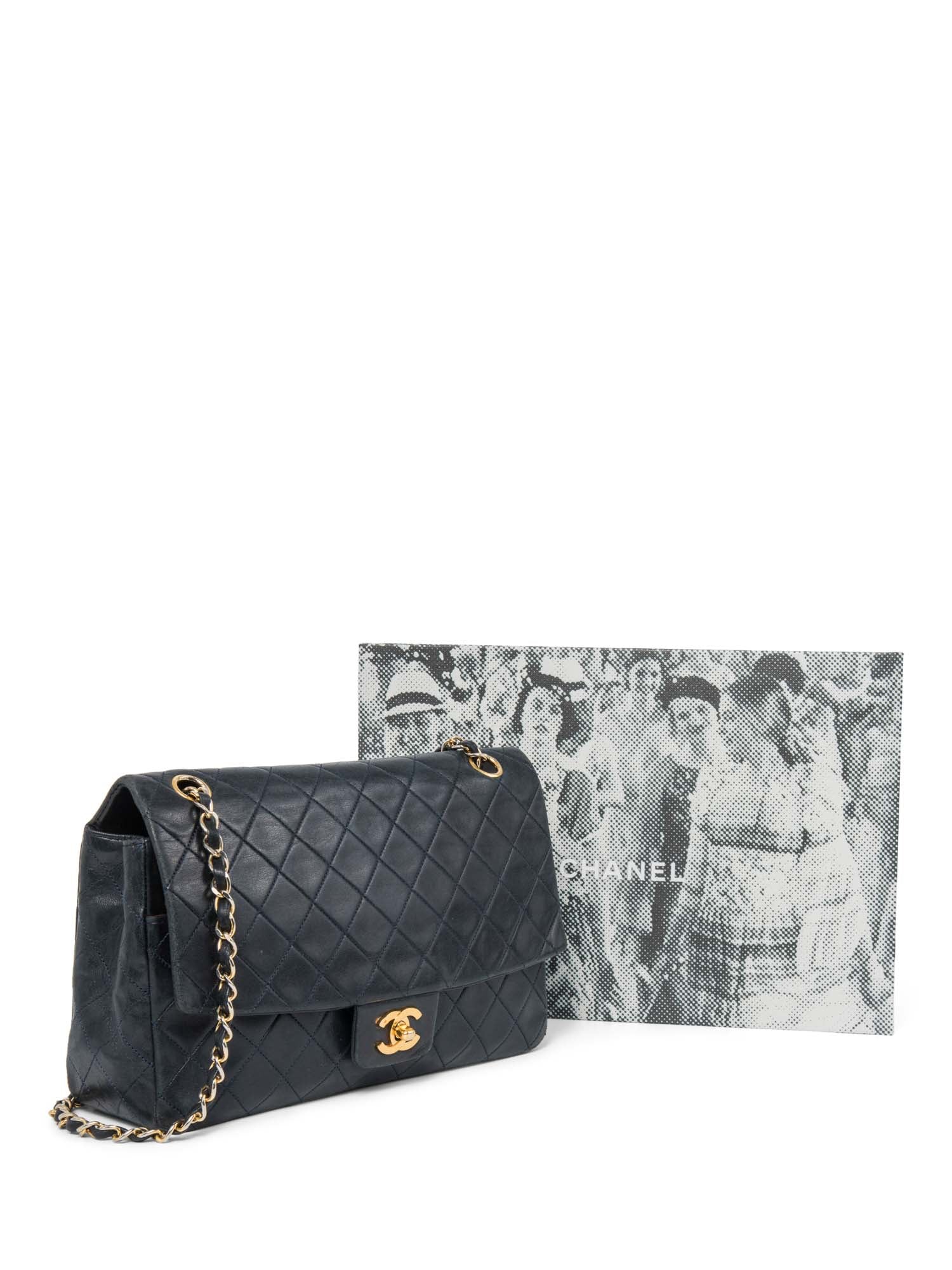 Chanel . Quilted K Gold Plated Medium Flap Bag Navy Blue