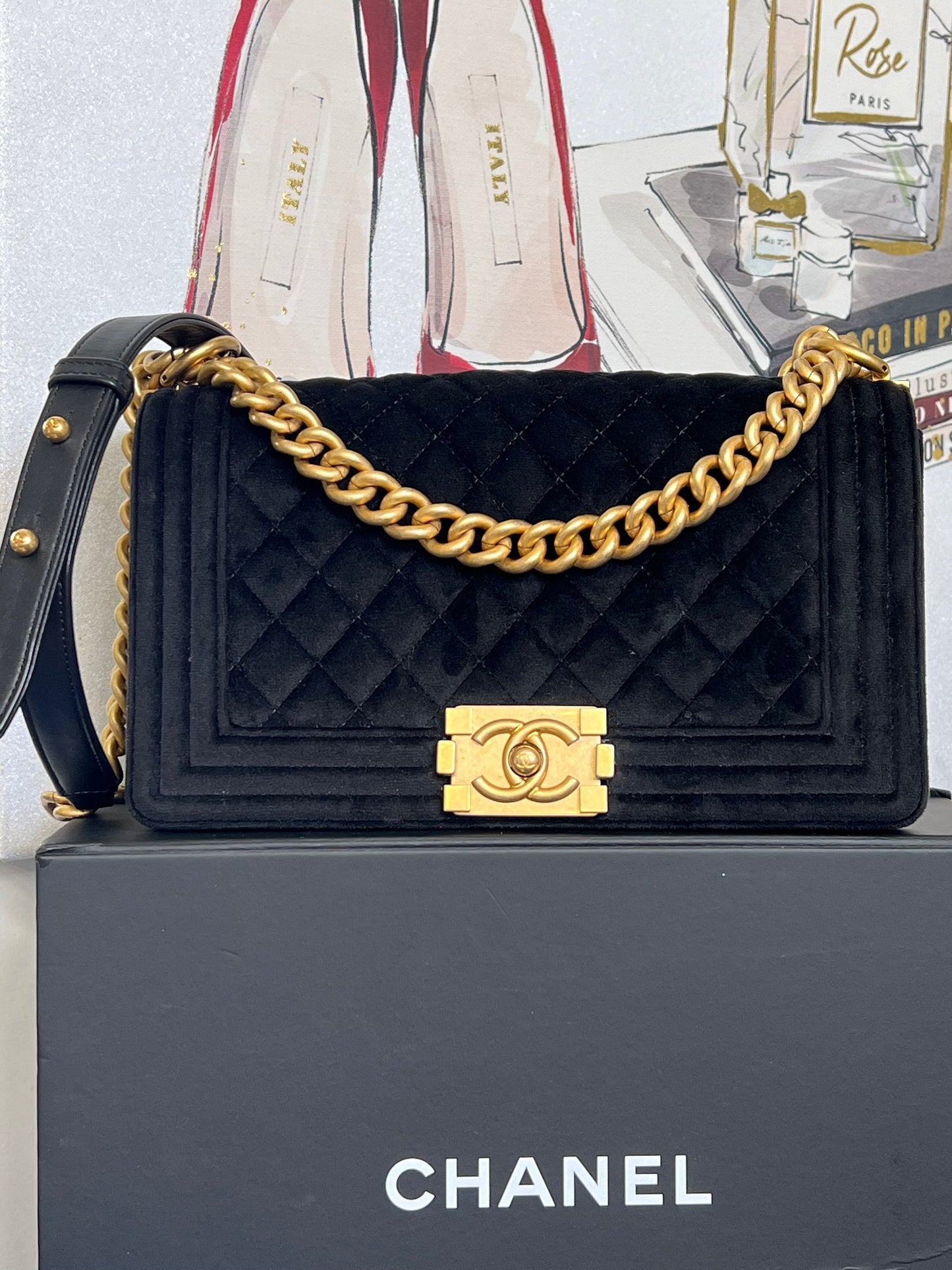 Chanel BOY FLAP QUILTED VELVET Handbag