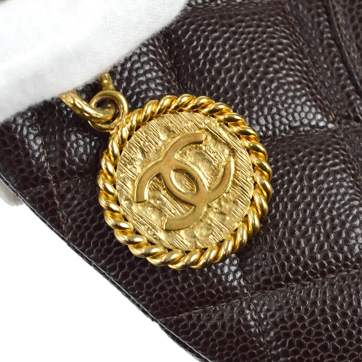 Chanel CC Brown Caviar Leather Medallion Quilted Tote Bag