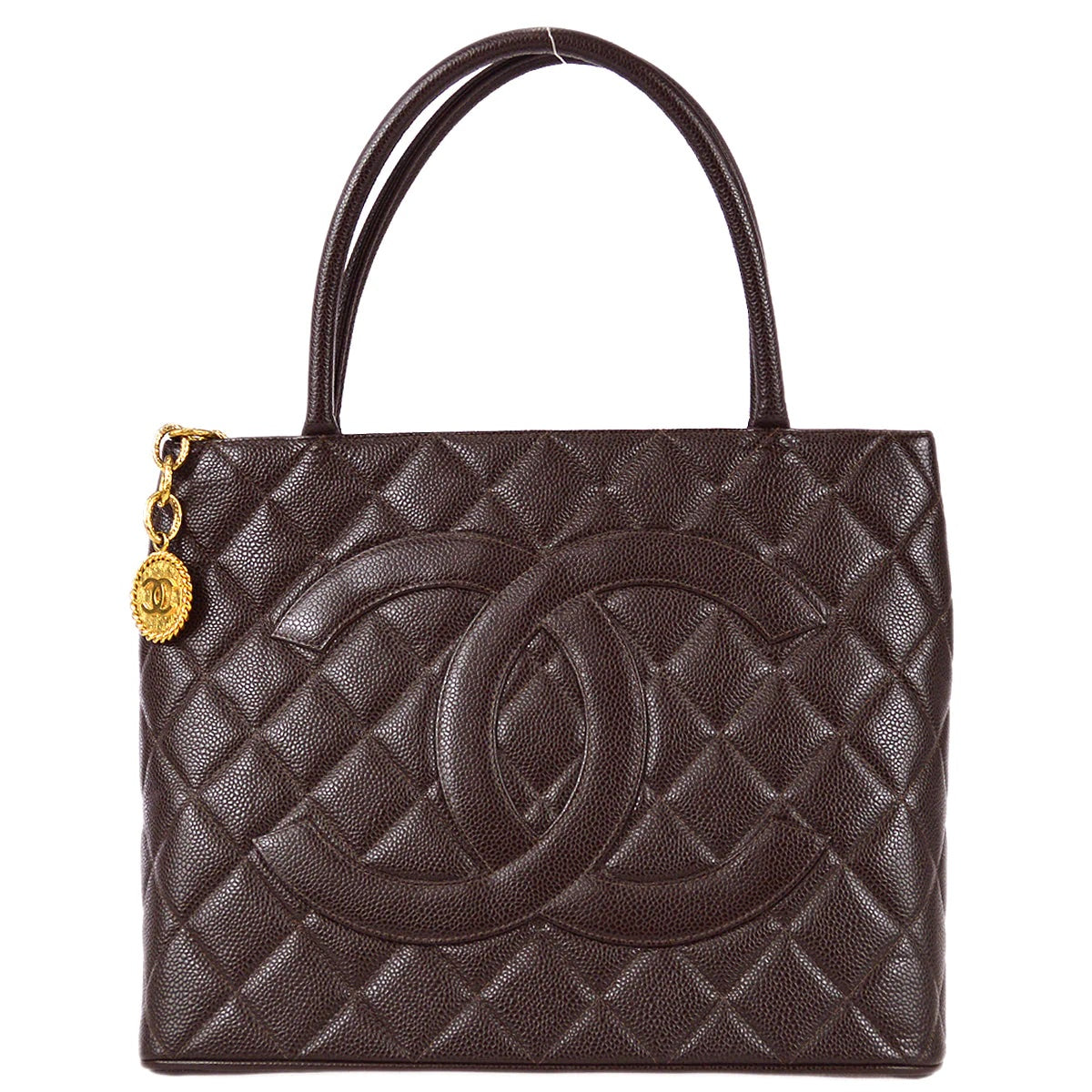 Chanel CC Brown Caviar Leather Medallion Quilted Tote Bag