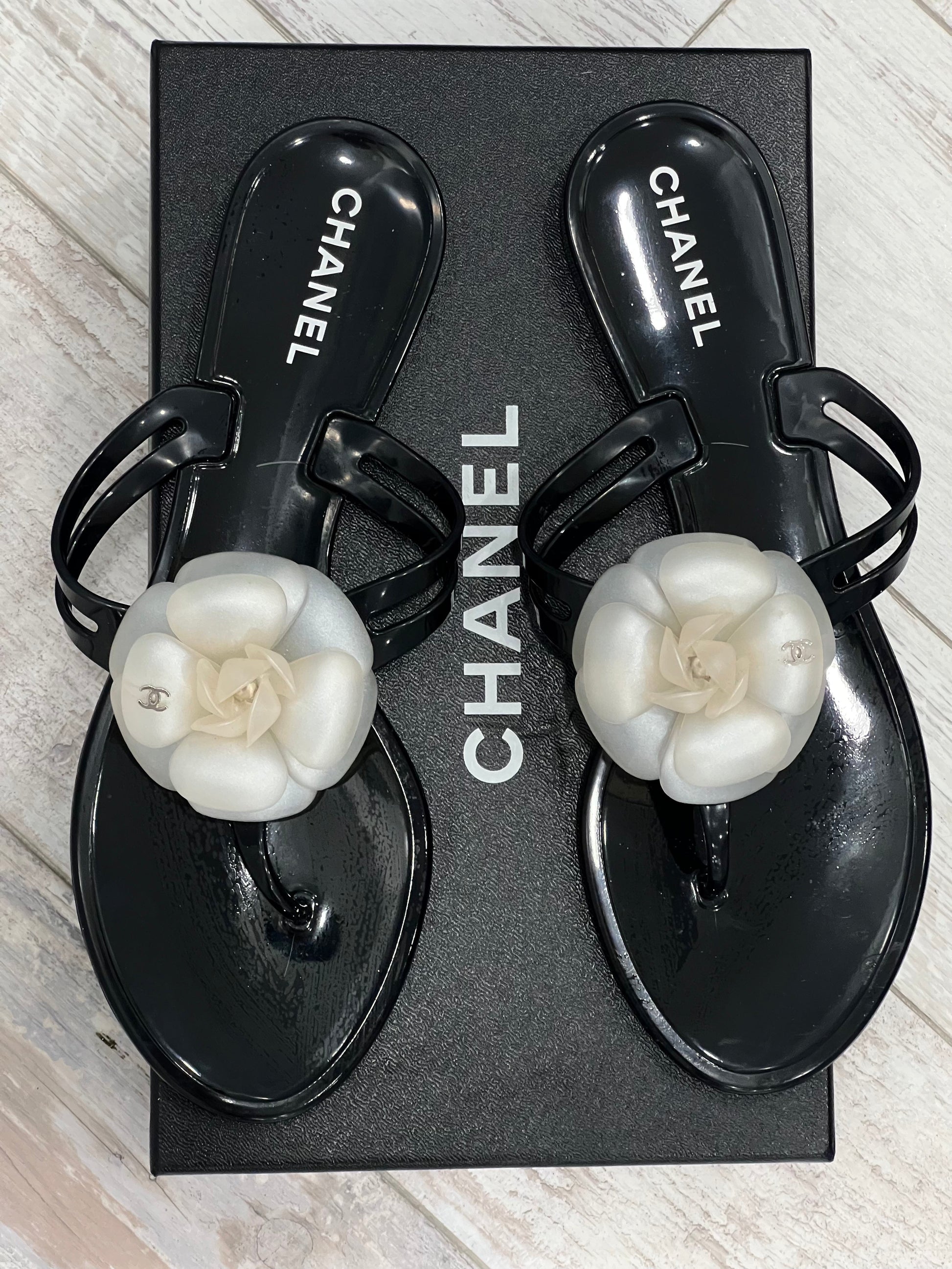 Chanel CC Jelly Camellia Thong Sandals for Women