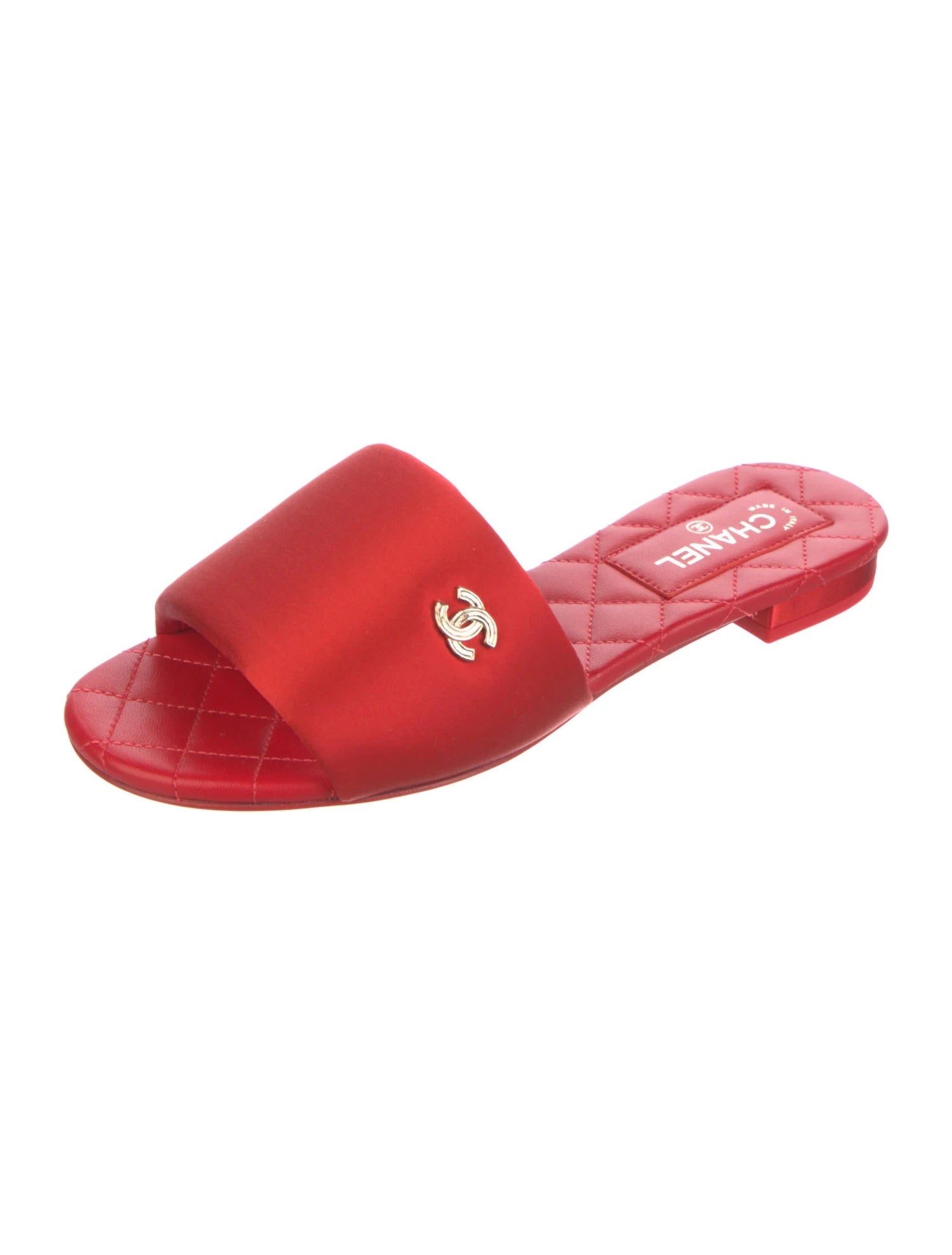 Chanel Cc Logo Slides Mules Red Bag